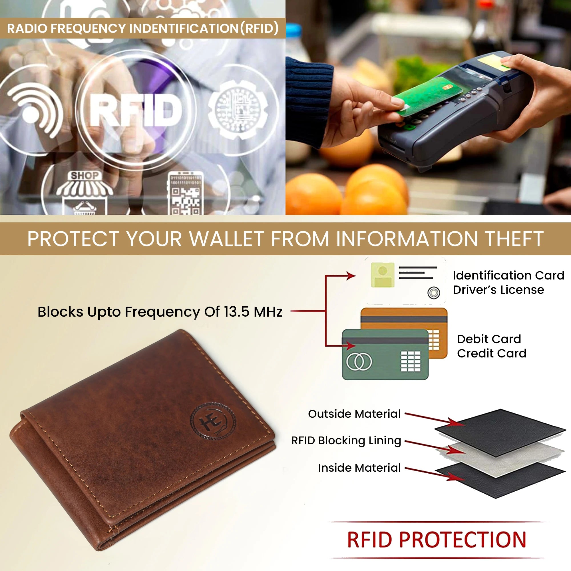 Sentinel Vintage RFID Leather Trifold Wallet – Tan Colour