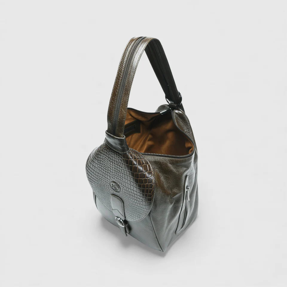 Croco Leather Shoulder Bag - Henna Glow
