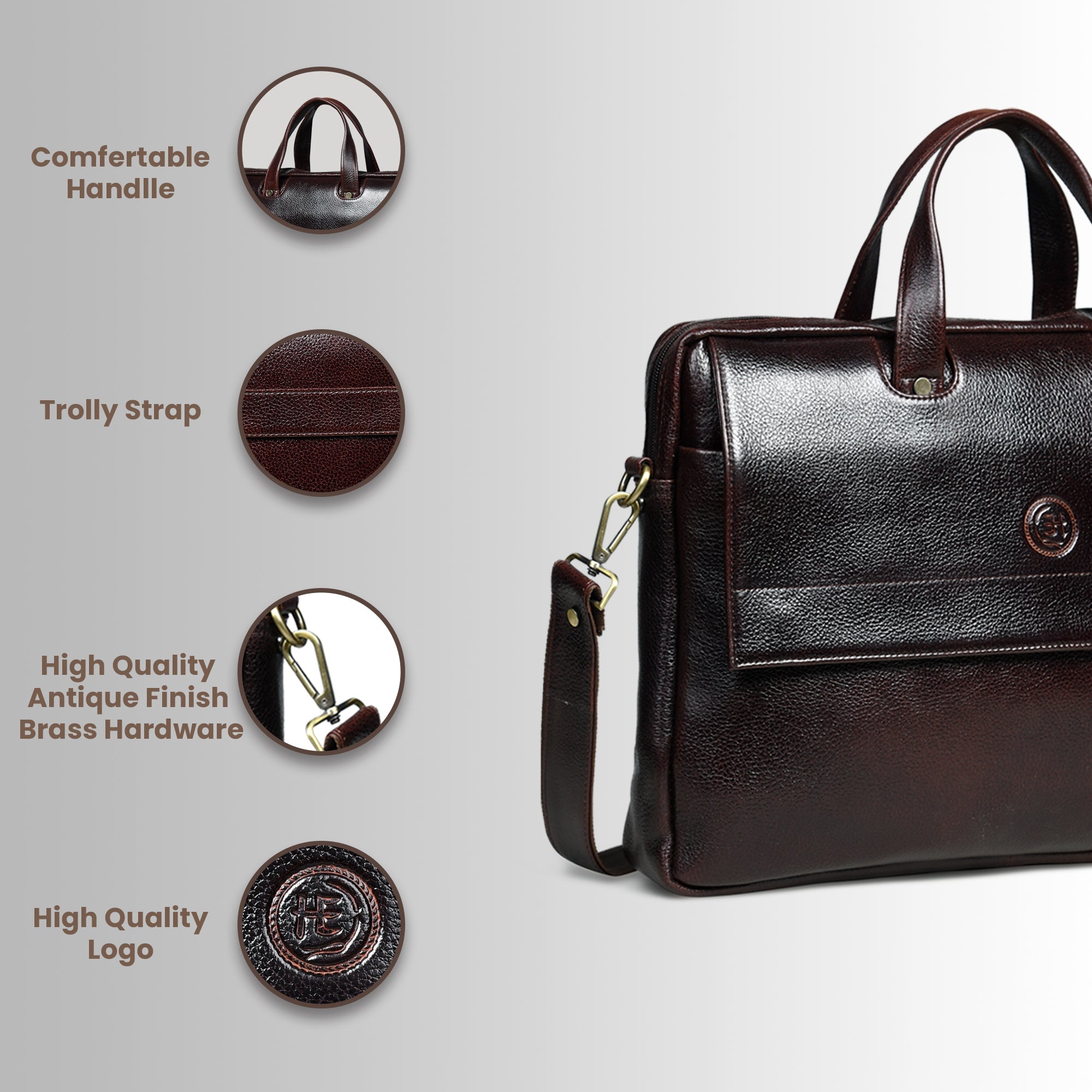 Executive Edge Leather Laptop Briefcase - Espresso brown