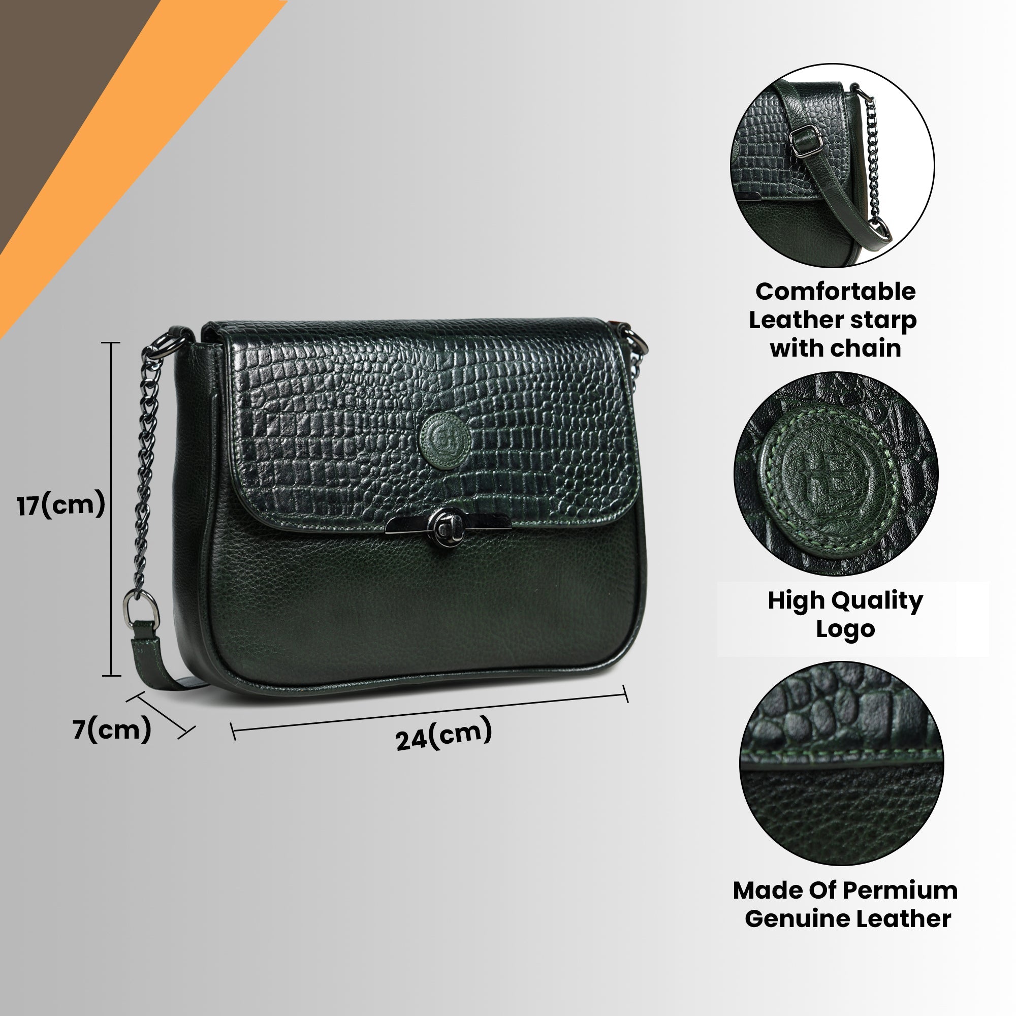 Regal Noir Croc Handbag - Rich Green