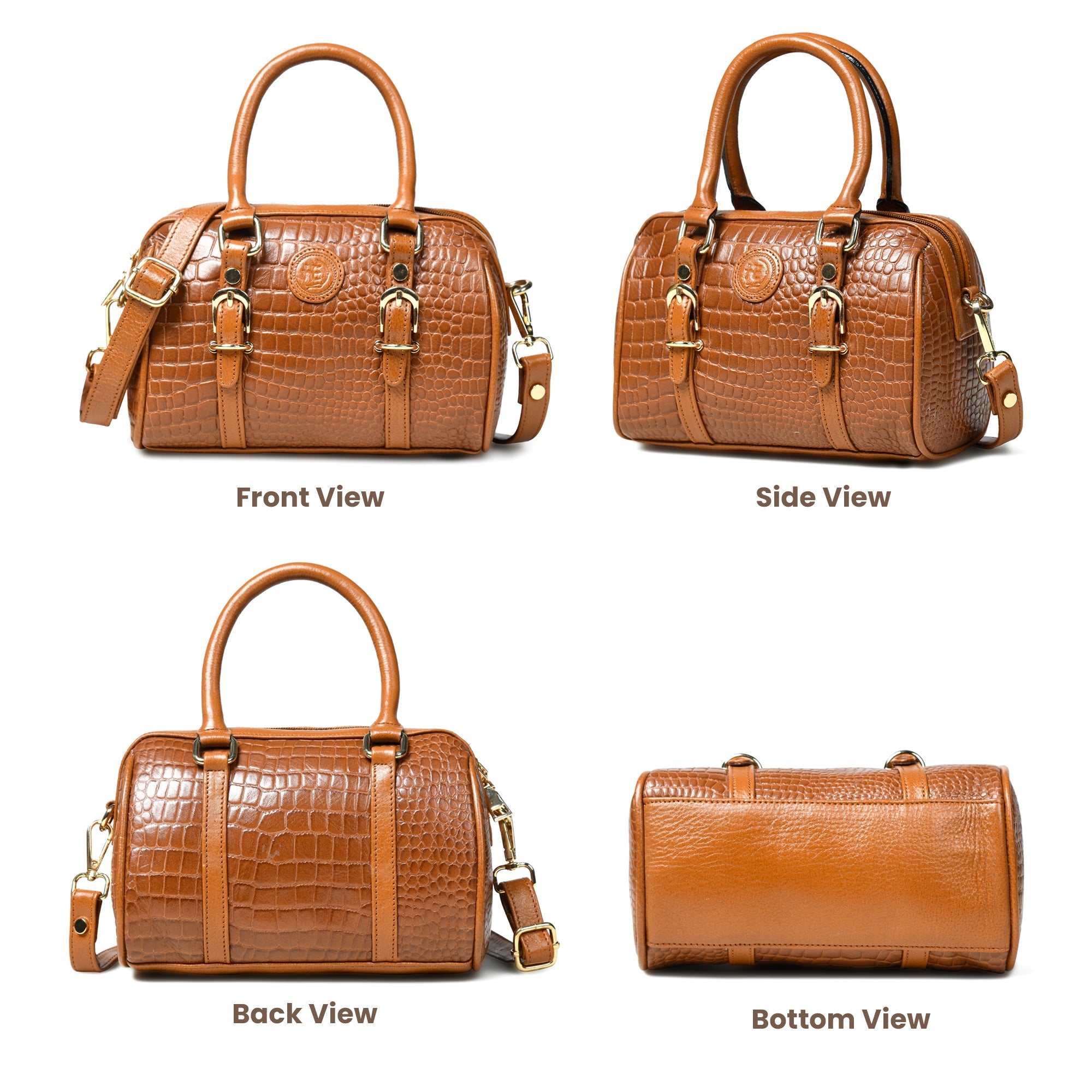 Emerald Luxe Croc Satchel Bag - Tan Colour