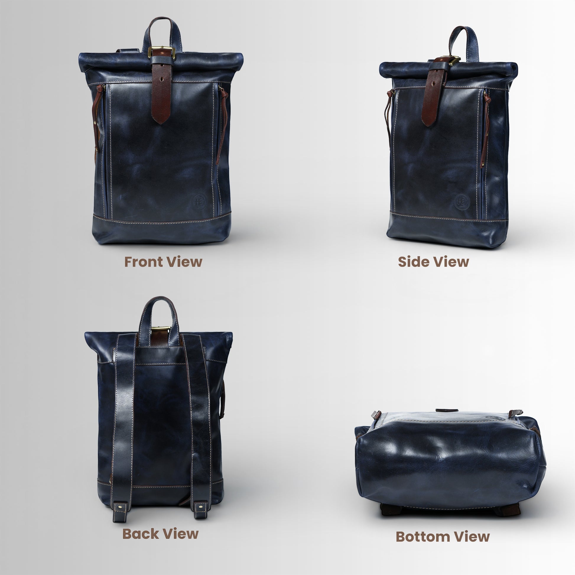 Explorer Vintage Leather Roll-Top Backpack | Midnight Blue