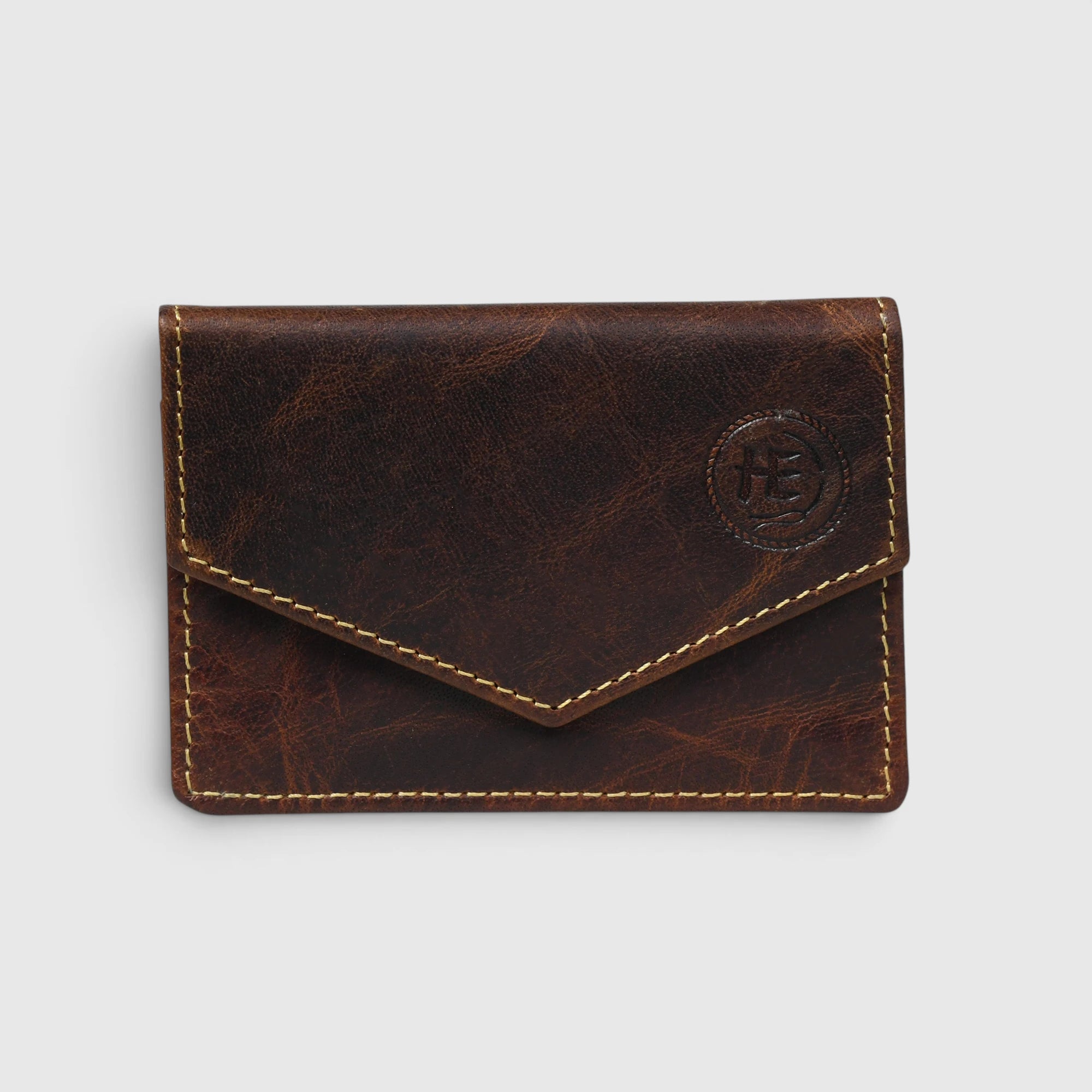 Emerald Regency Compact Vintage Leather Card Wallet - Brown Colour