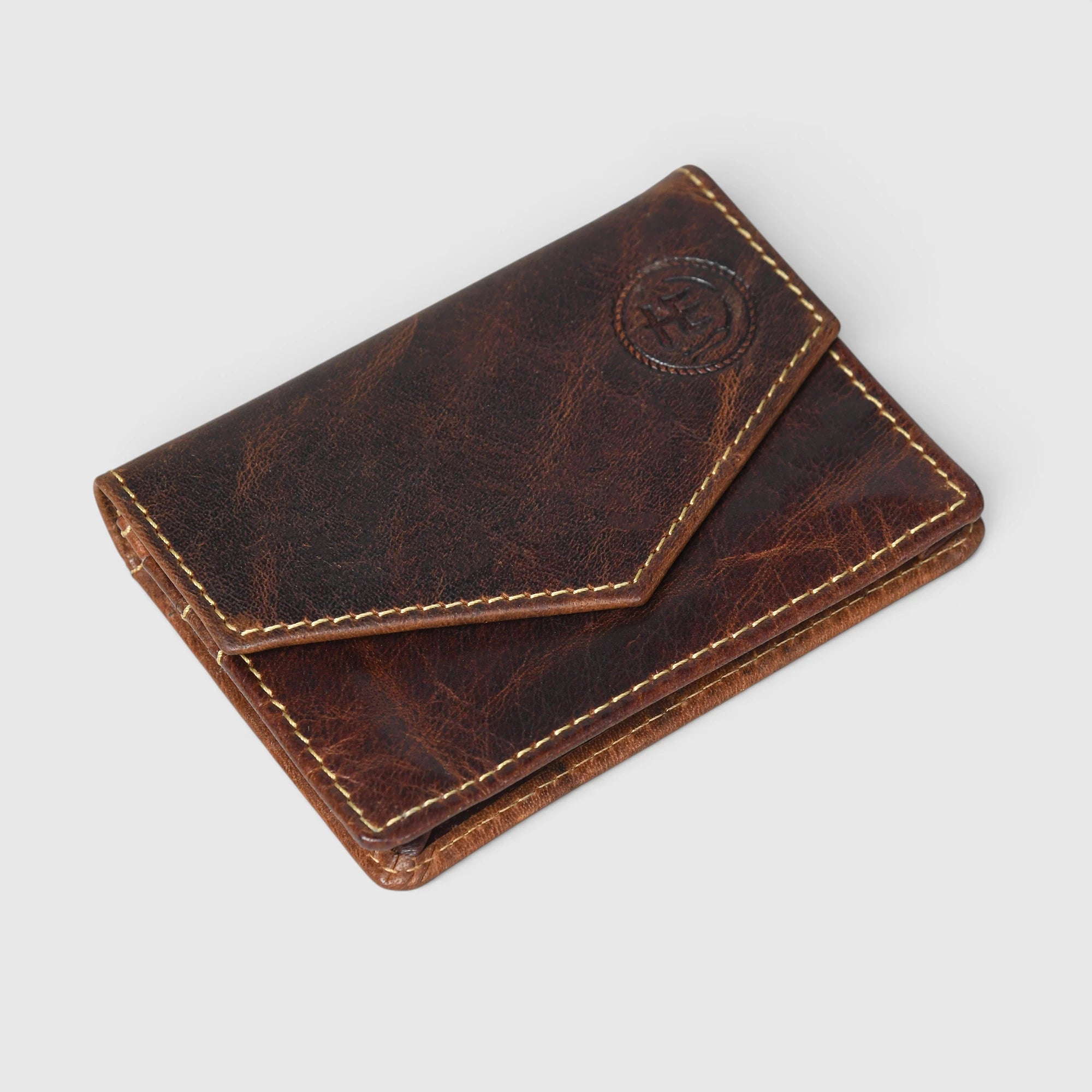 Emerald Regency Compact Vintage Leather Card Wallet - Brown Colour