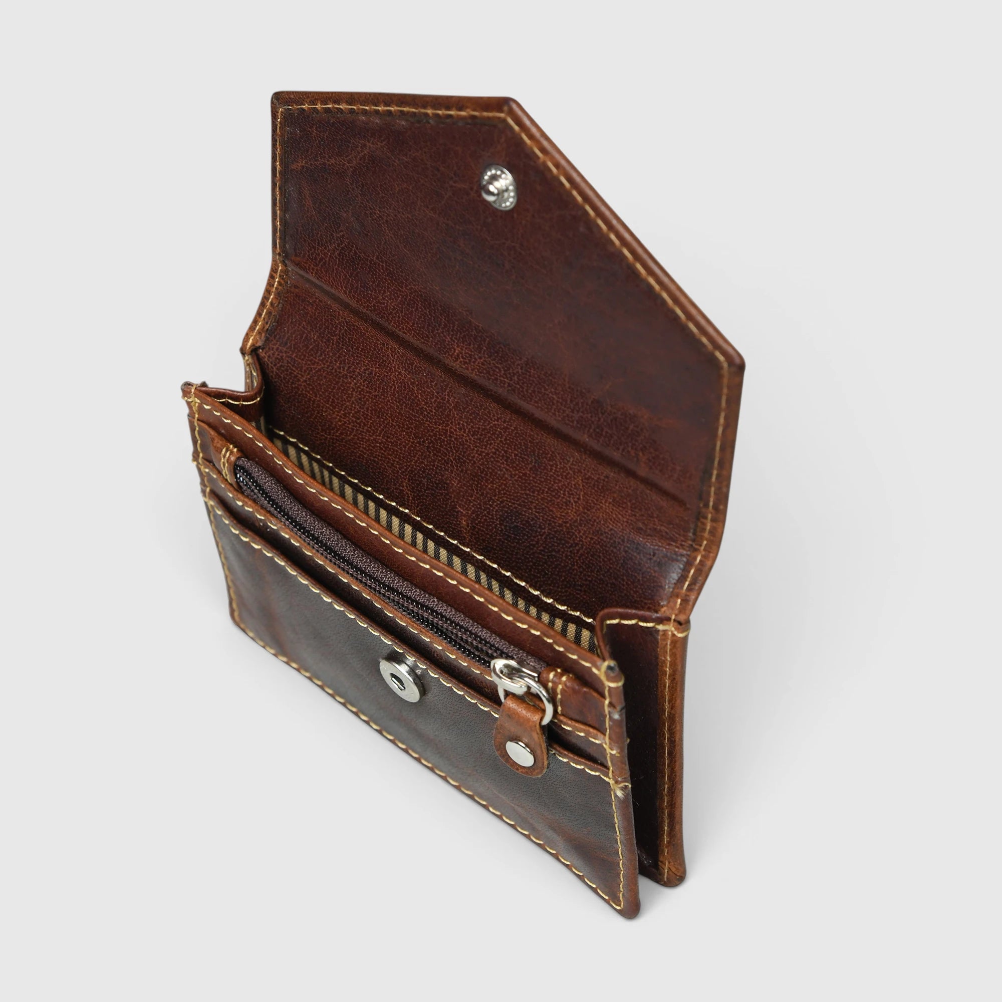 Emerald Regency Compact Vintage Leather Card Wallet - Brown Colour