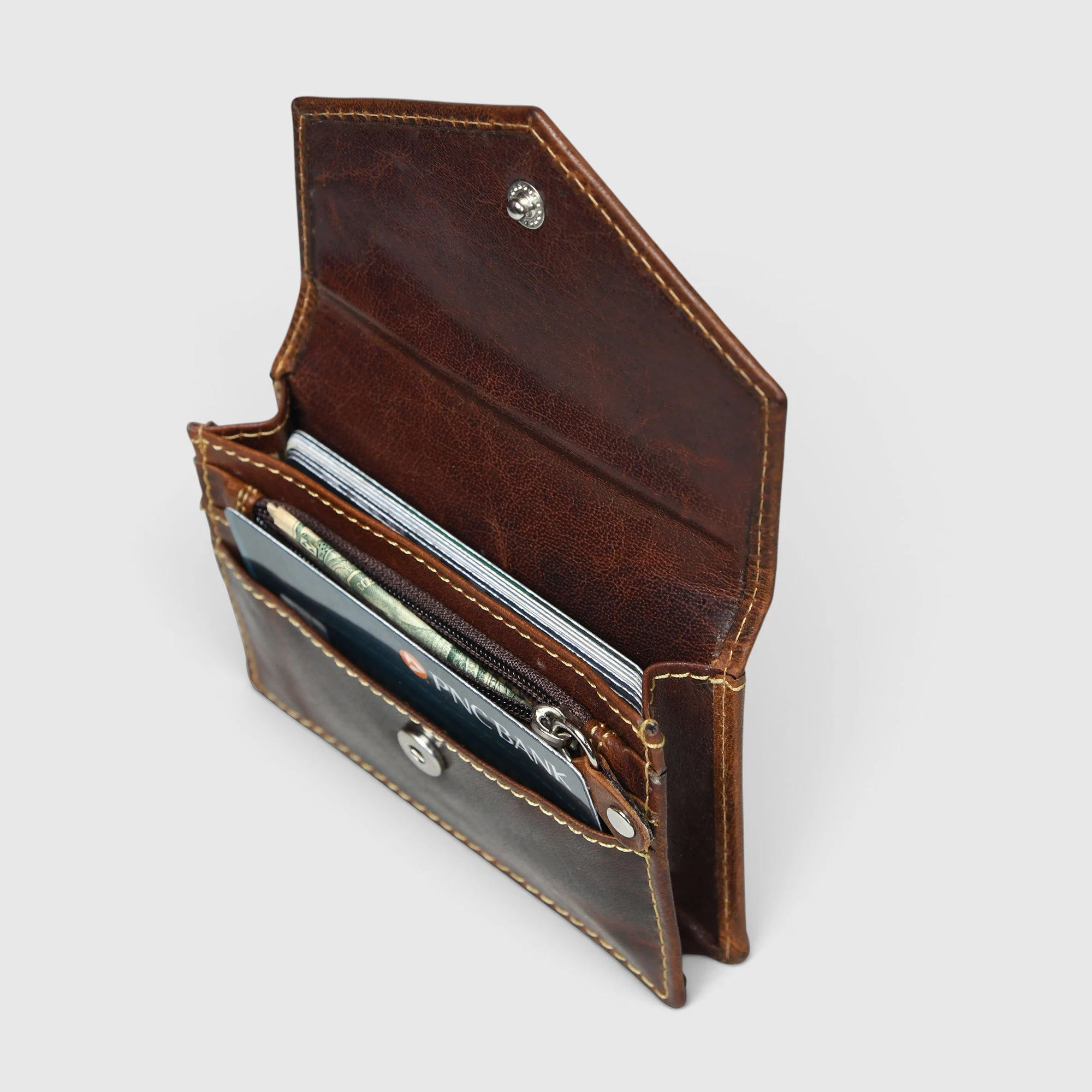 Emerald Regency Compact Vintage Leather Card Wallet - Brown Colour