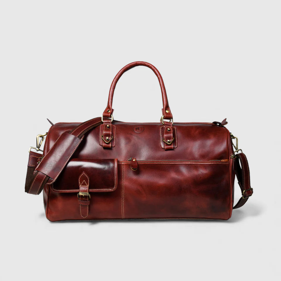 The Odyssey Leather Travel Duffle - Crimson Red