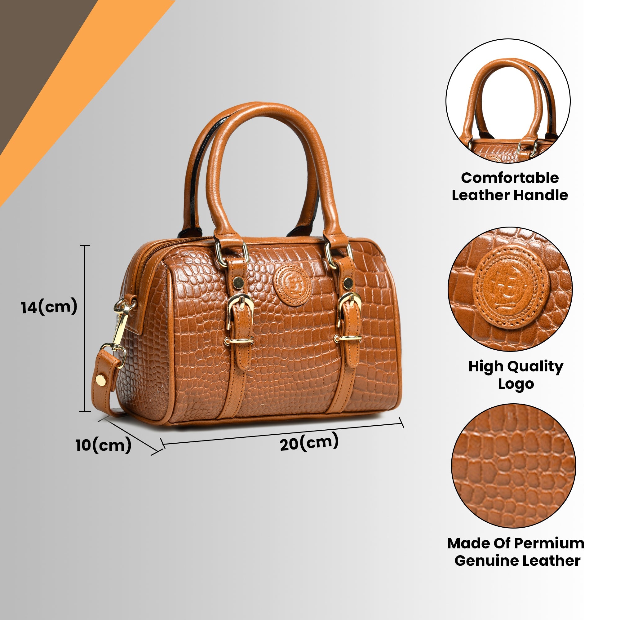 Emerald Luxe Croc Satchel Bag - Tan Colour