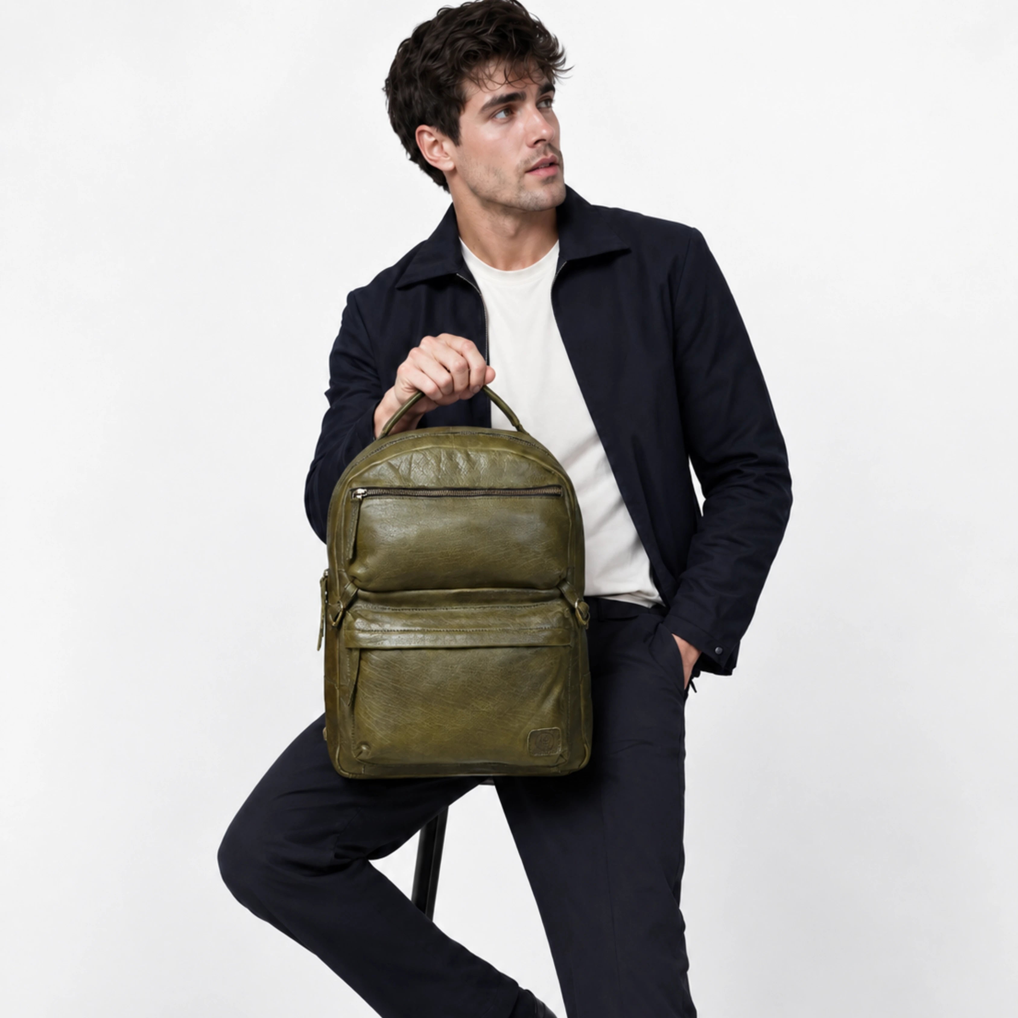 Evercrest Leather Backpack – Deep Olive
