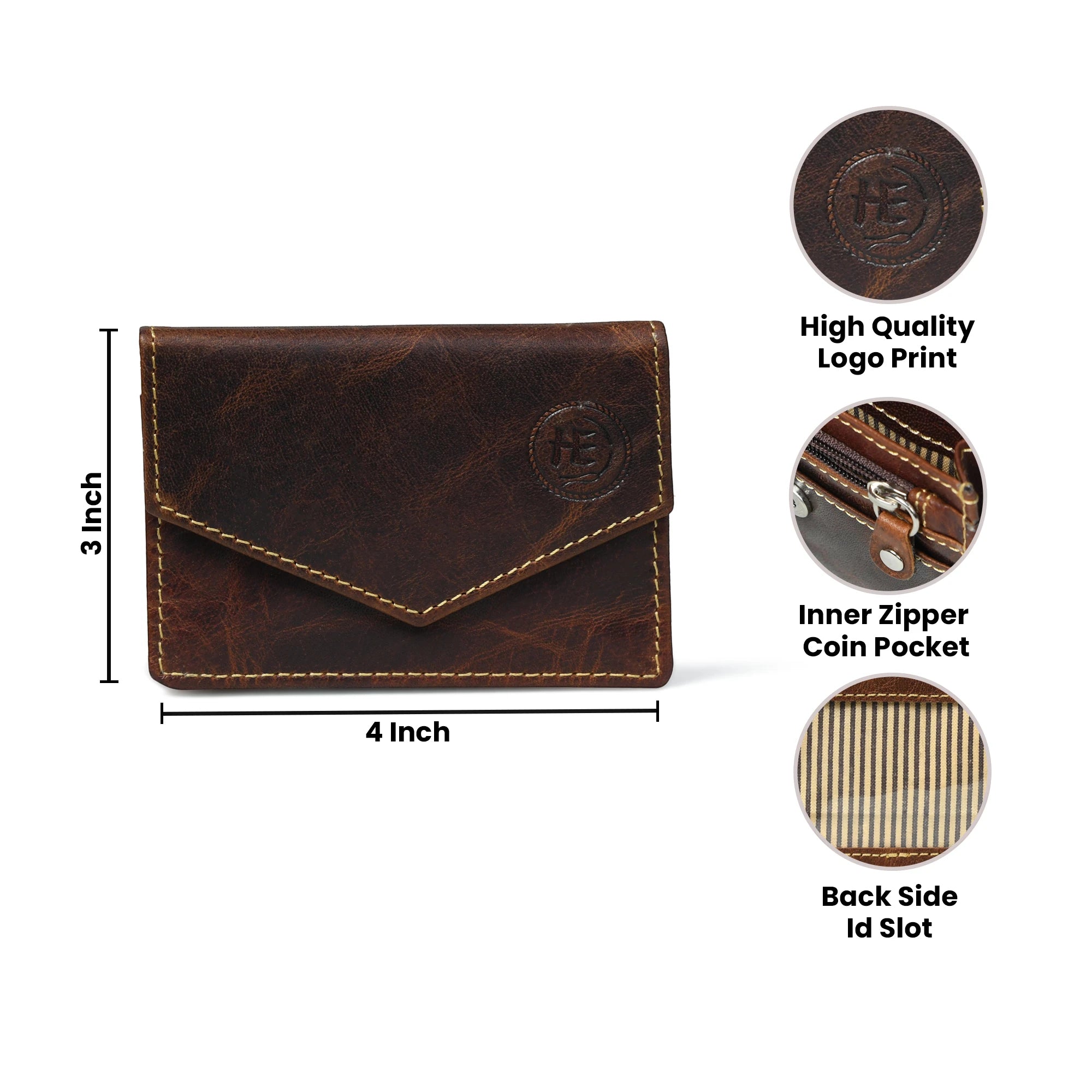 Emerald Regency Compact Vintage Leather Card Wallet - Brown Colour