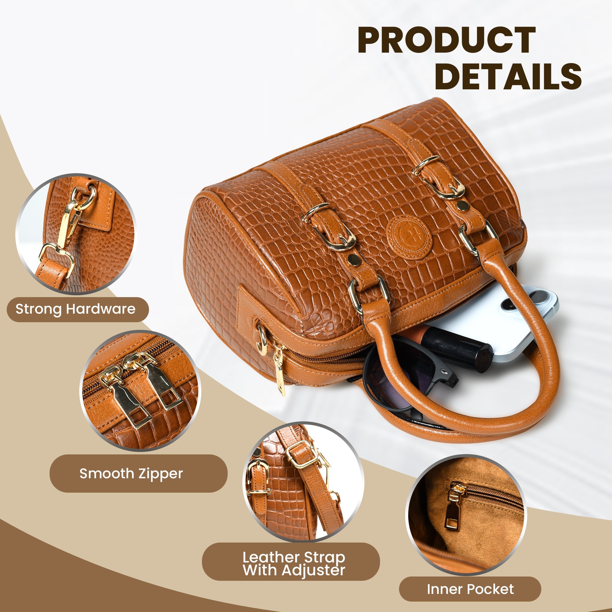 Emerald Luxe Croc Satchel Bag - Tan Colour