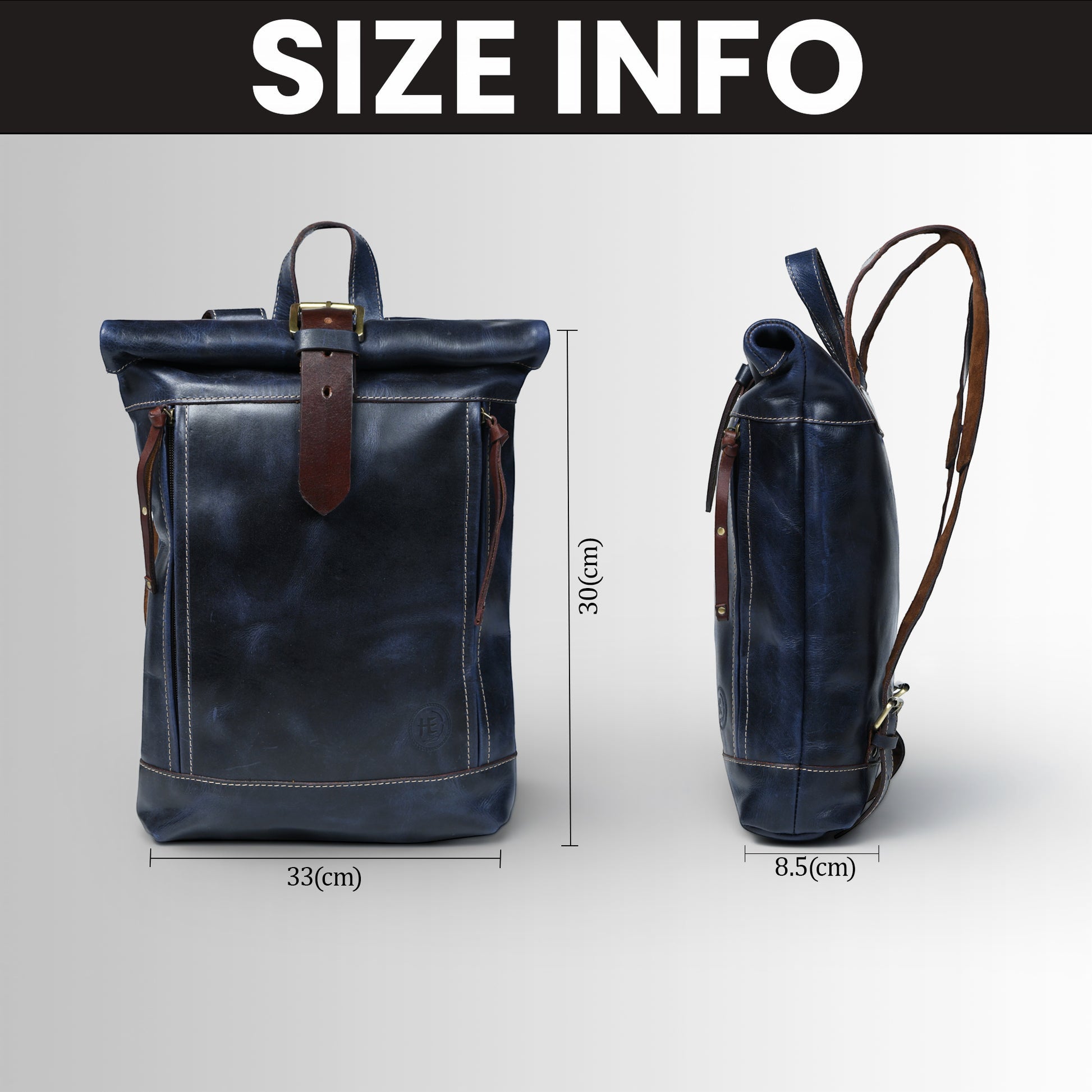 Explorer Vintage Leather Roll-Top Backpack | Midnight Blue