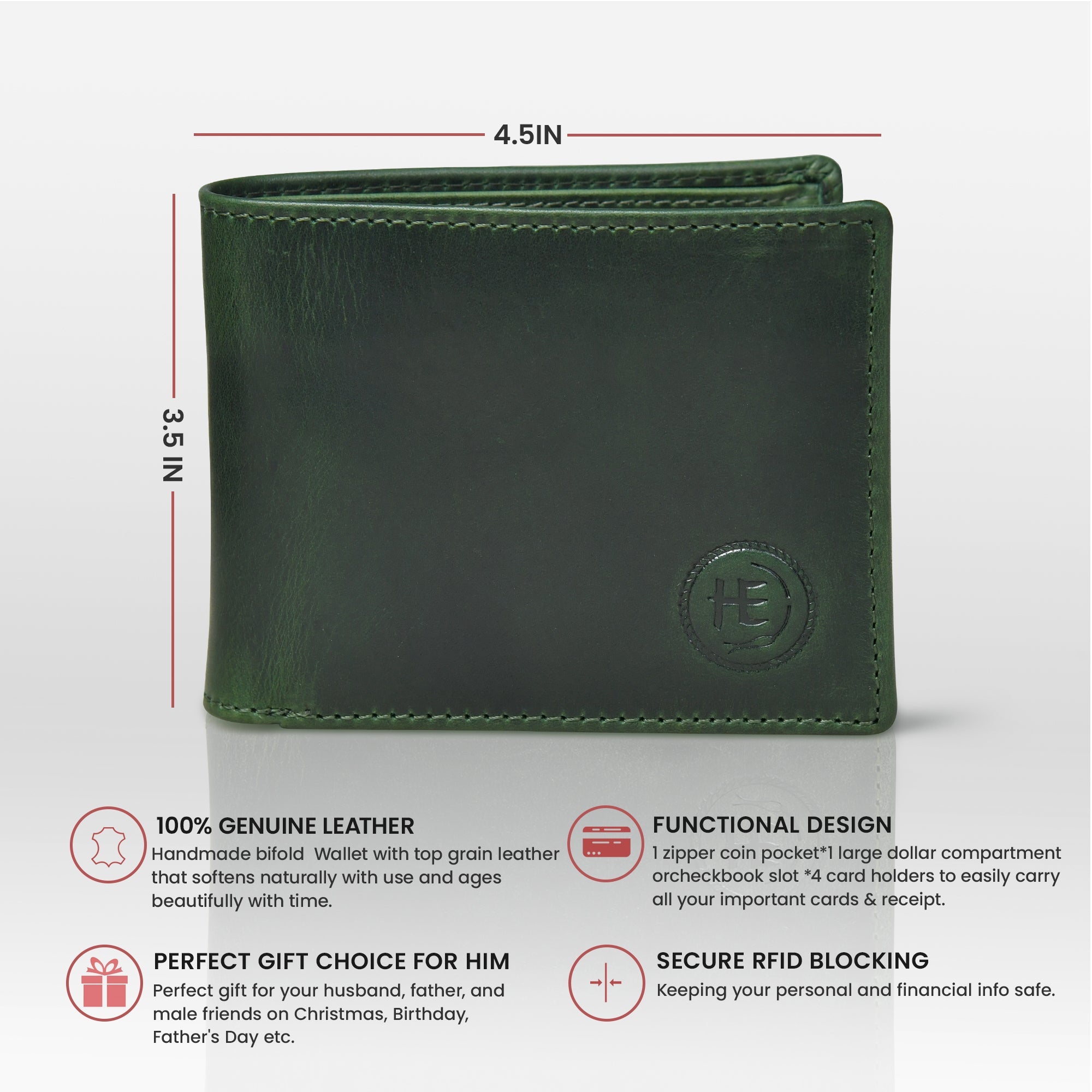 Timeless Leather Wallet | Handcrafted RFID-Blocking Bifold -Rich Green