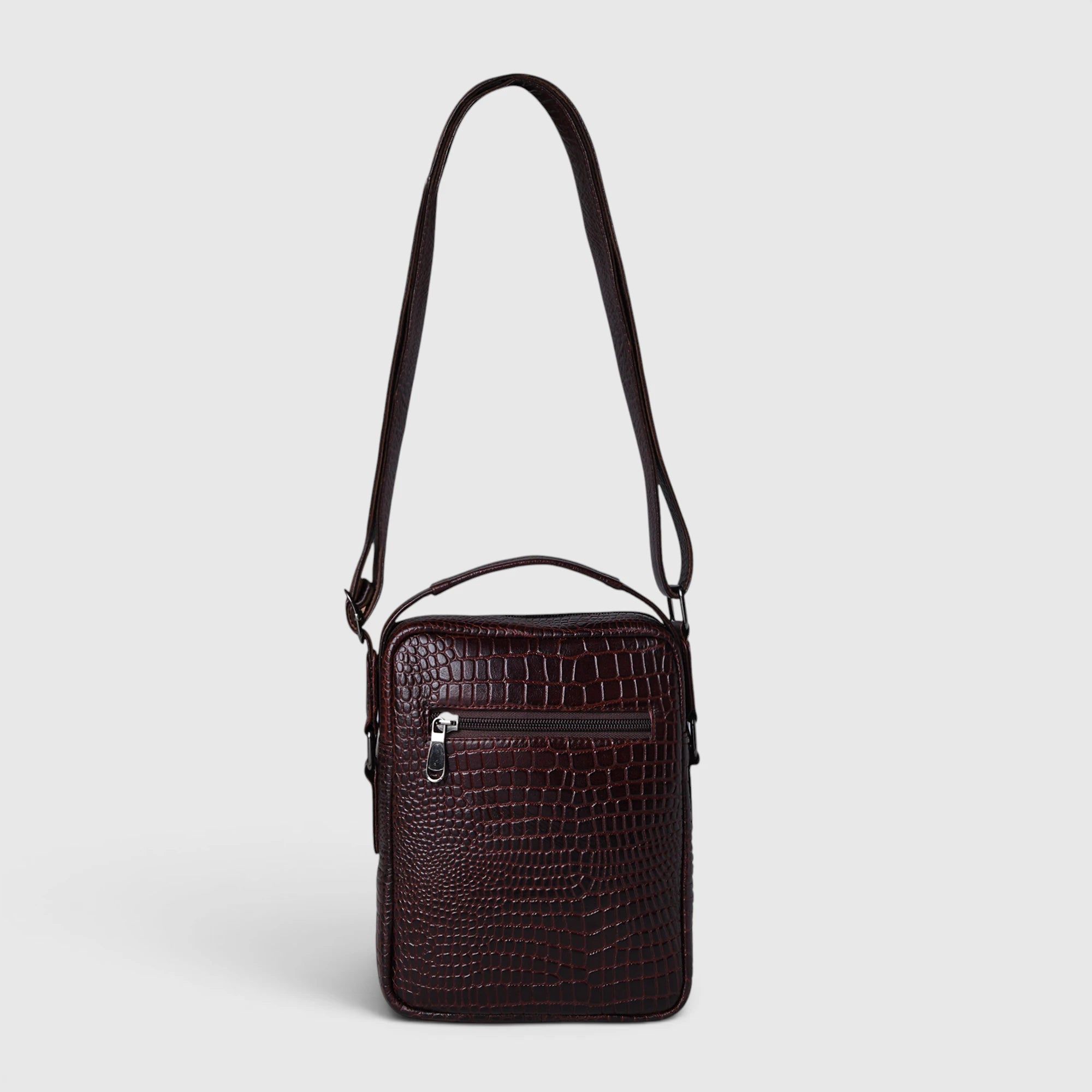 Croco Mason Leather Crossbody Bag - Espresso Brown