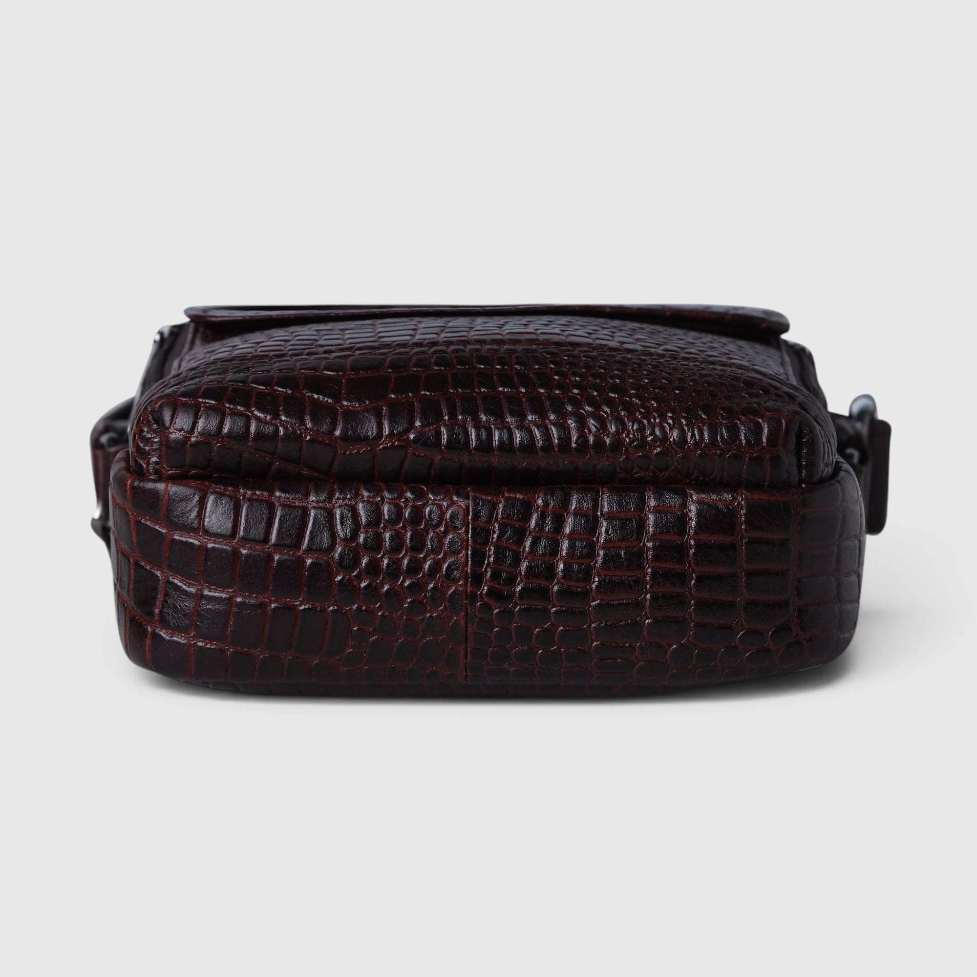Croco Mason Leather Crossbody Bag - Espresso Brown