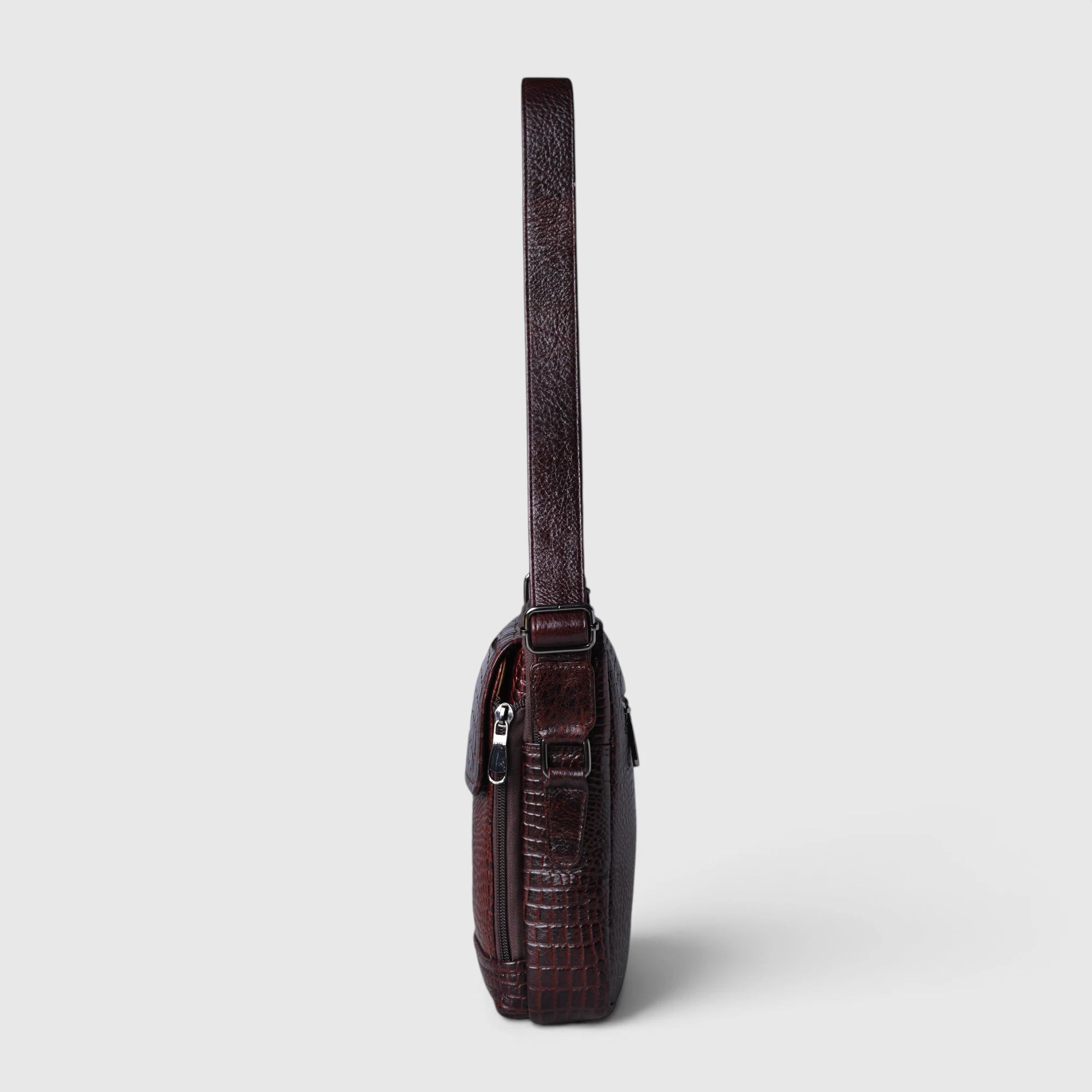 Croco Mason Leather Crossbody Bag - Espresso Brown