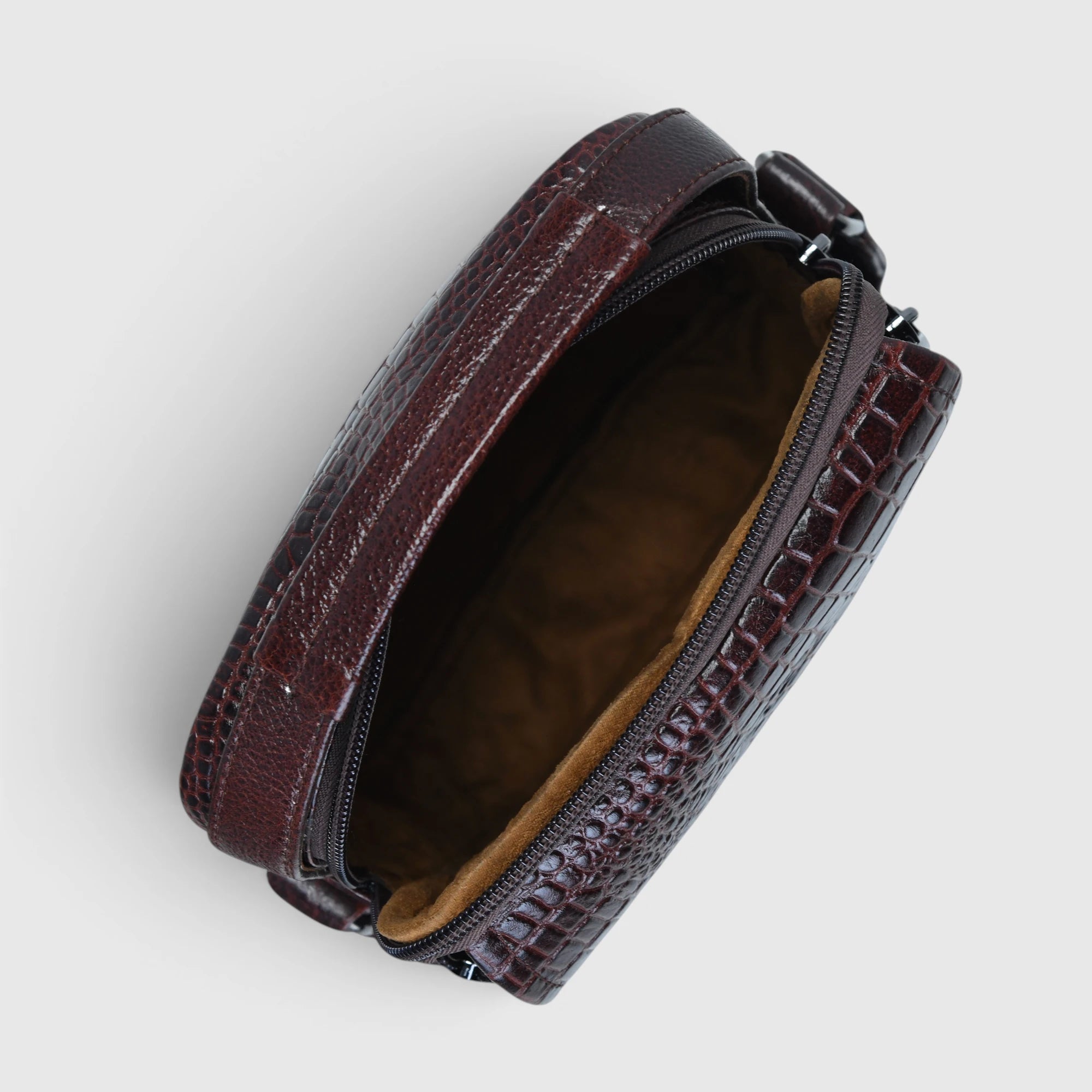 Croco Mason Leather Crossbody Bag - Espresso Brown