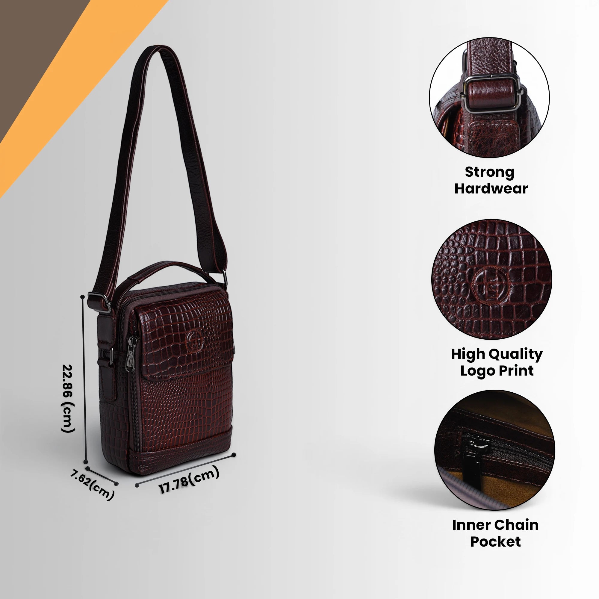 Croco Mason Leather Crossbody Bag - Espresso Brown