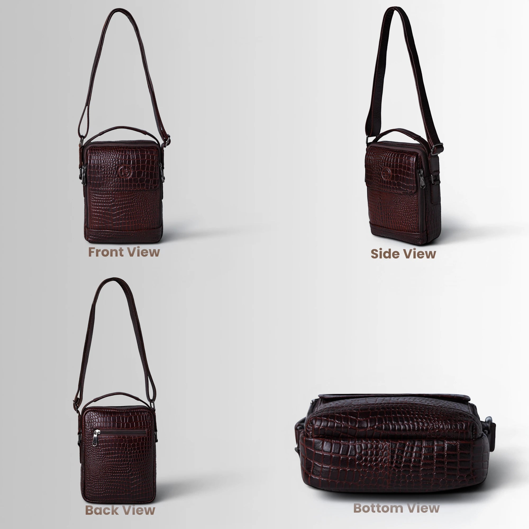 Croco Mason Leather Crossbody Bag - Espresso Brown