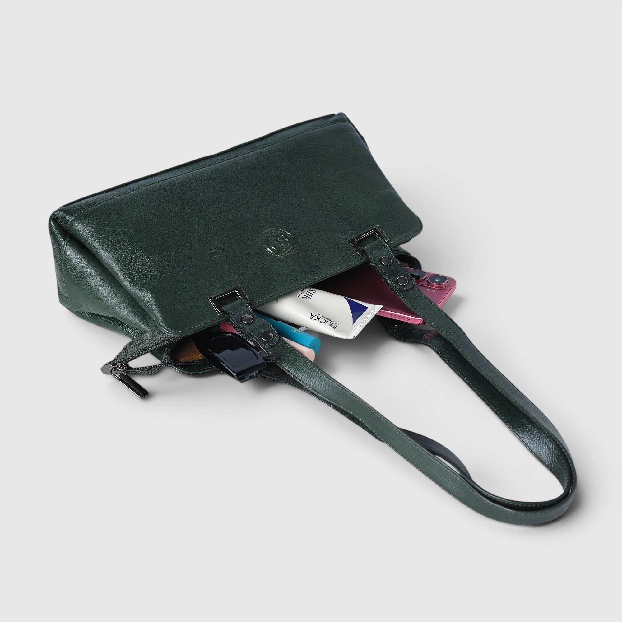 Elena Leather Shoulder Bag - Forest Green