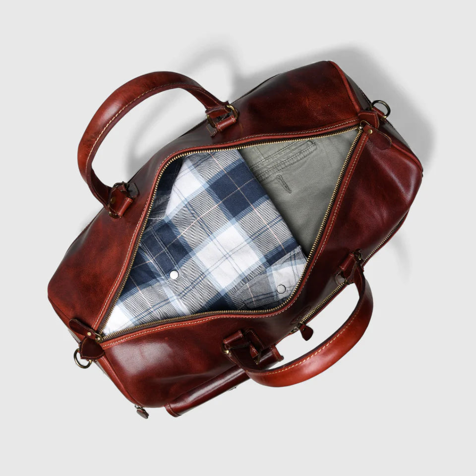 The Odyssey Leather Travel Duffle - Crimson Red