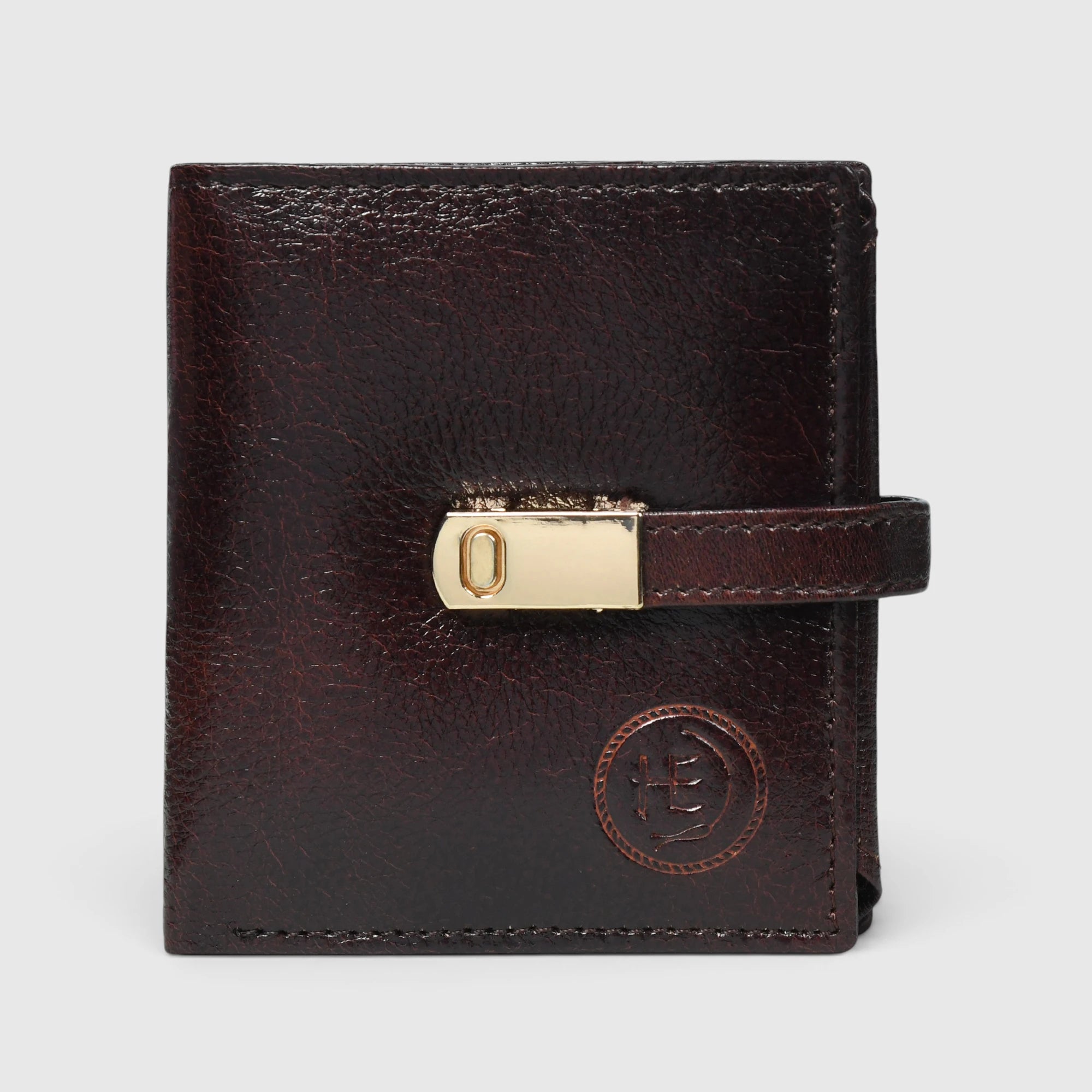 Crest Compact Leather Trifold Wallet – Maroon colour
