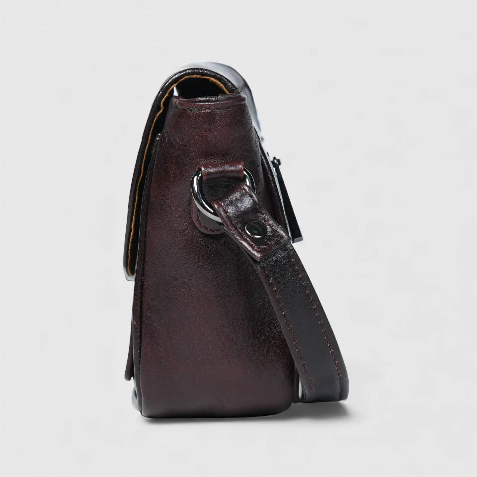 Verdant Elegance Women's Leather Handbag - Maroon colour