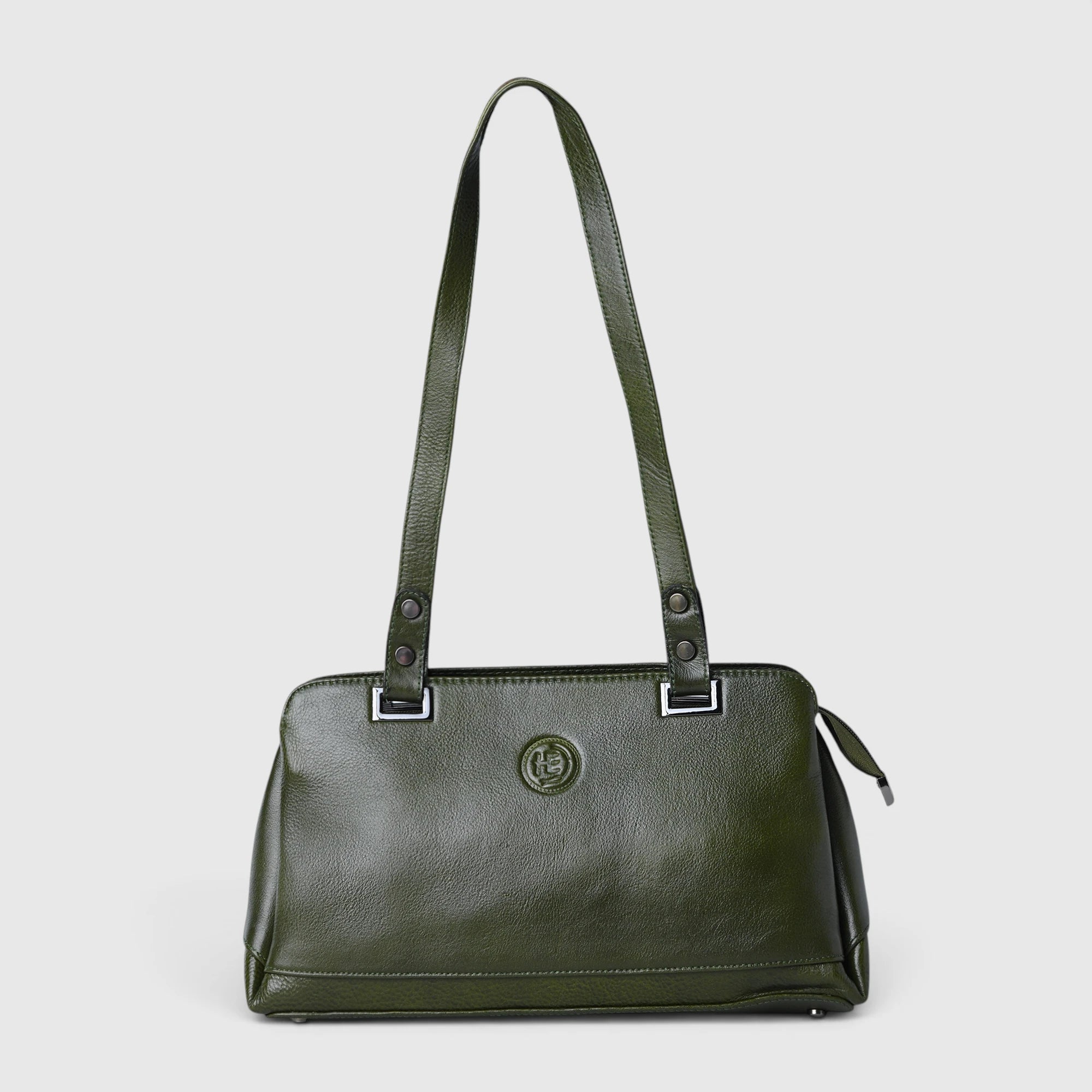 Elena Leather Shoulder Bag - Olive Moss