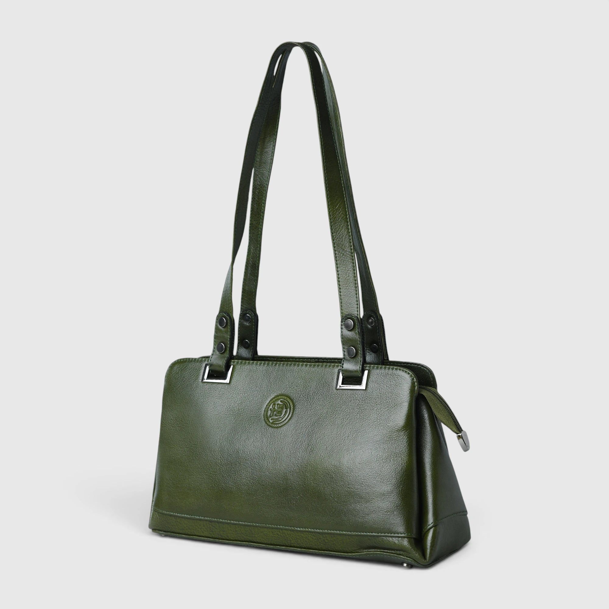 Elena Leather Shoulder Bag - Olive Moss