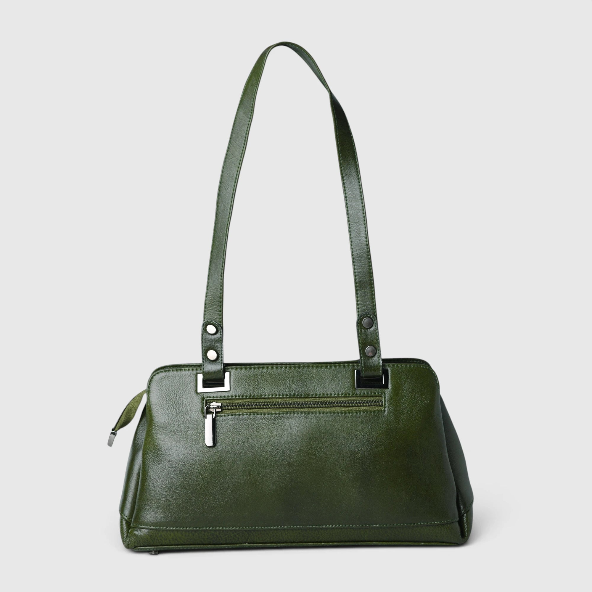 Elena Leather Shoulder Bag - Olive Moss