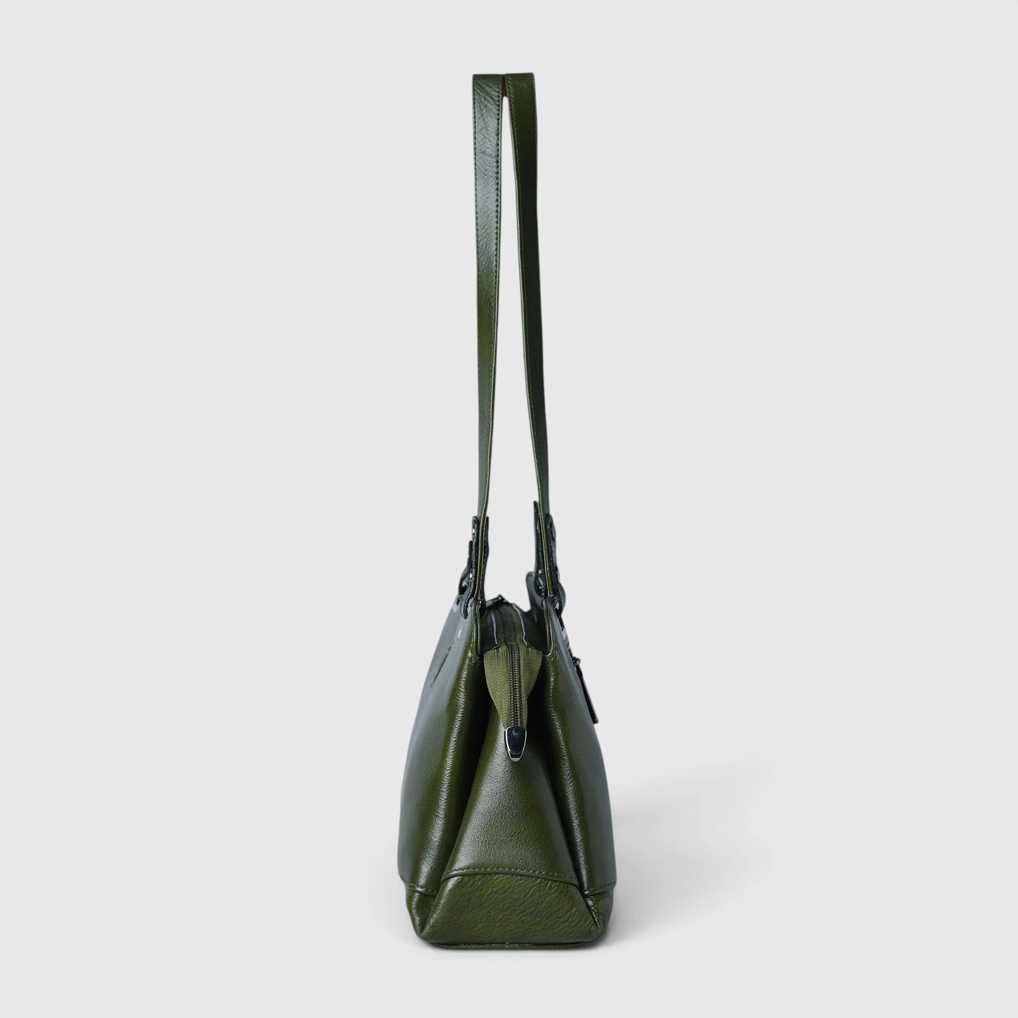 Elena Leather Shoulder Bag - Olive Moss
