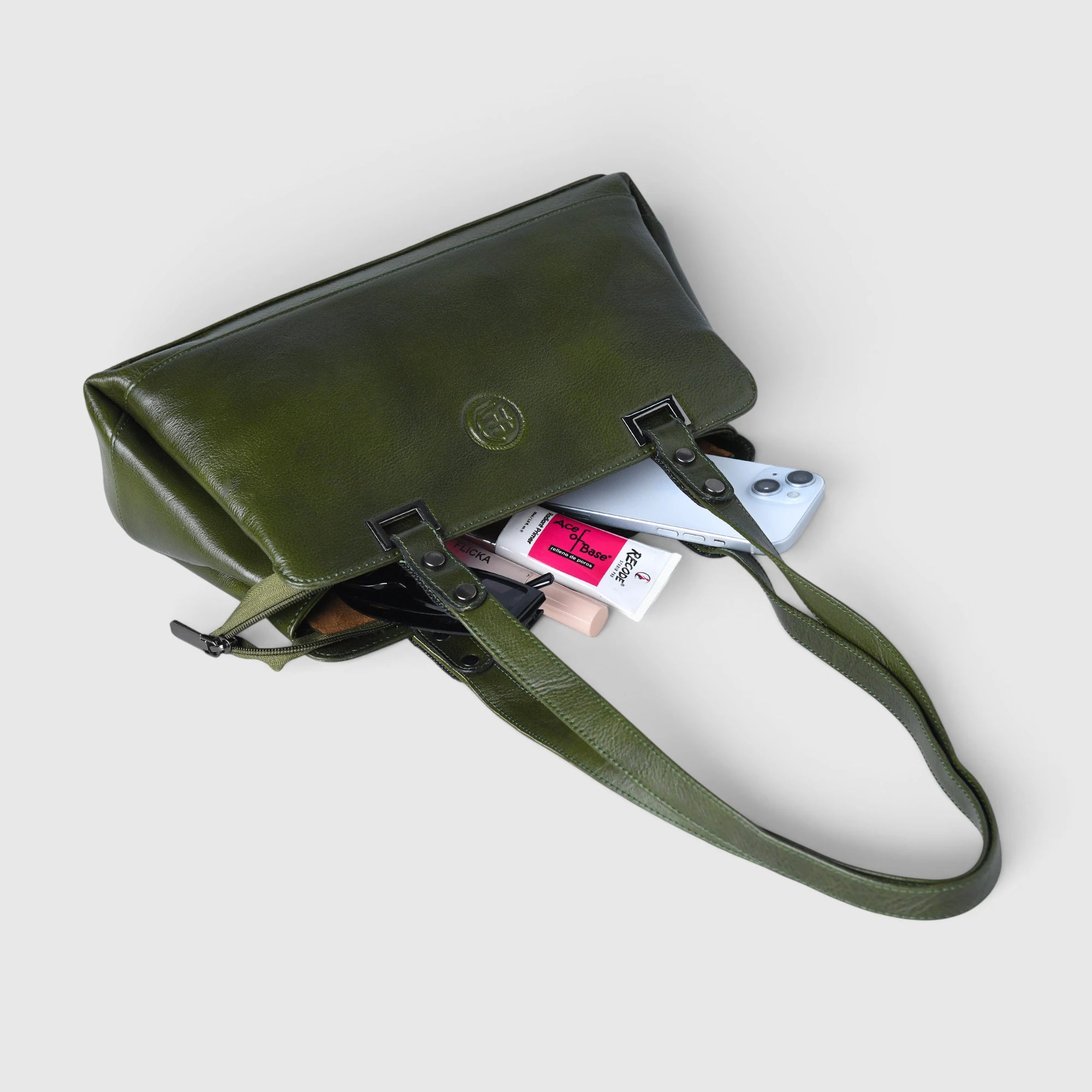 Elena Leather Shoulder Bag - Olive Moss