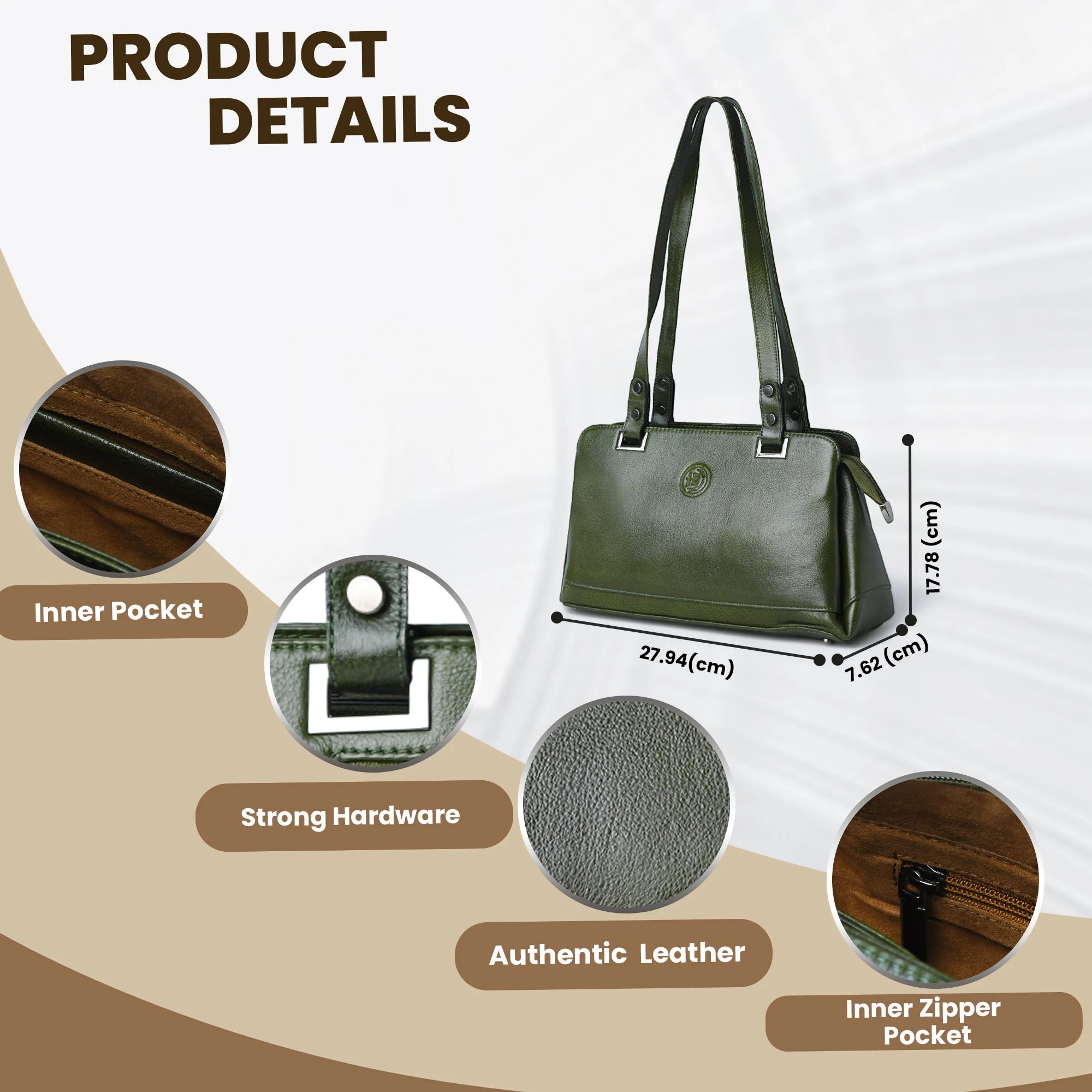 Elena Leather Shoulder Bag - Olive Moss