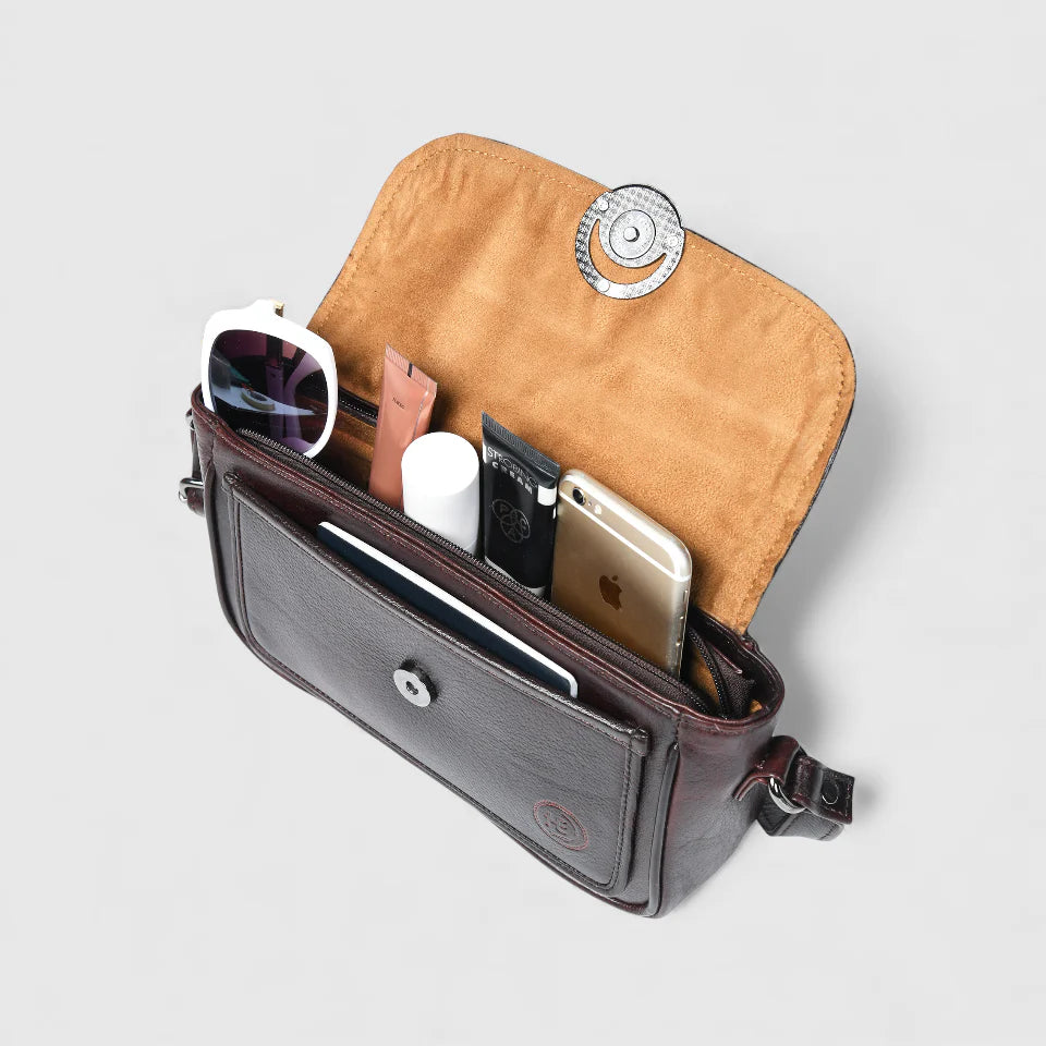 Verdant Elegance Women's Leather Handbag - Maroon colour