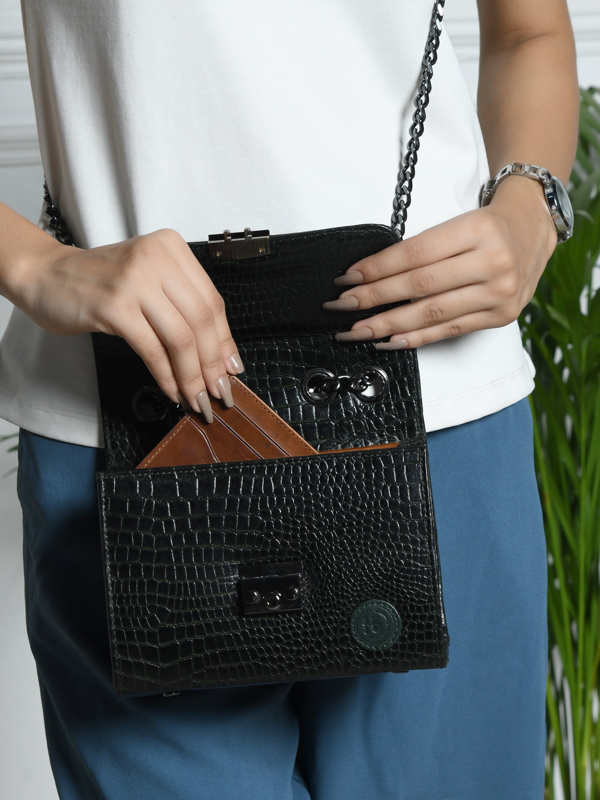 Obsidian Executive Leather Sling Bag - Rich Green