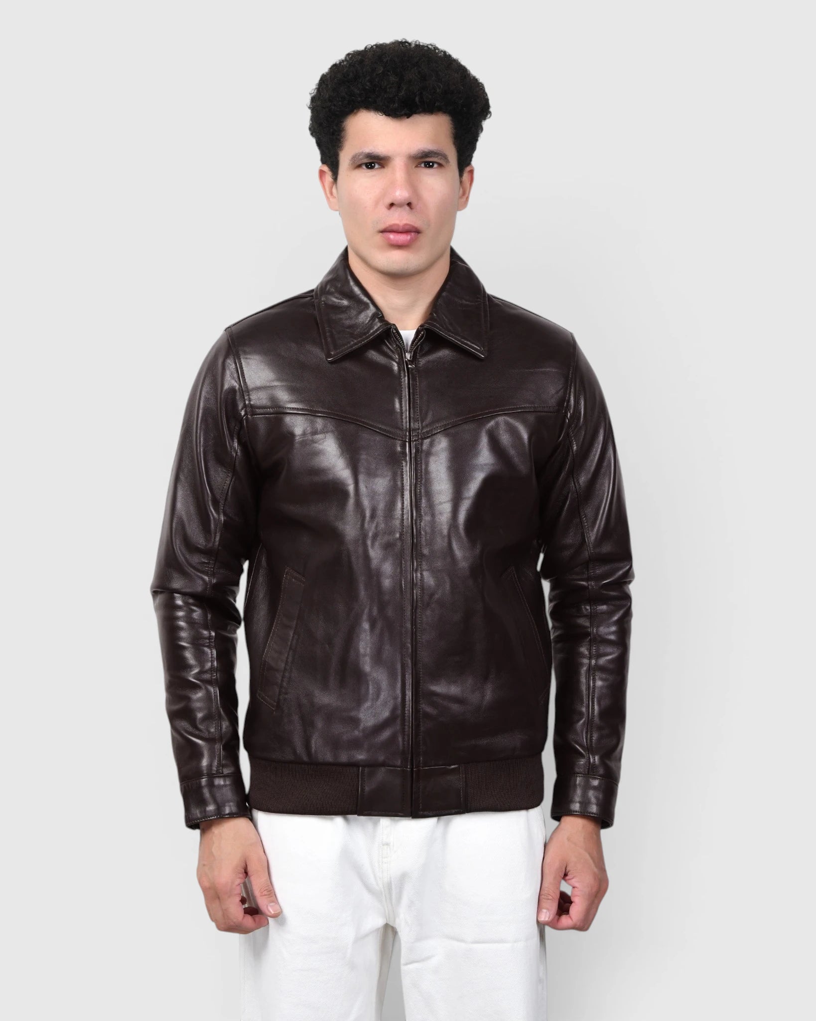 Heritage Drift Leather Bomber Jacket – Dark Brown