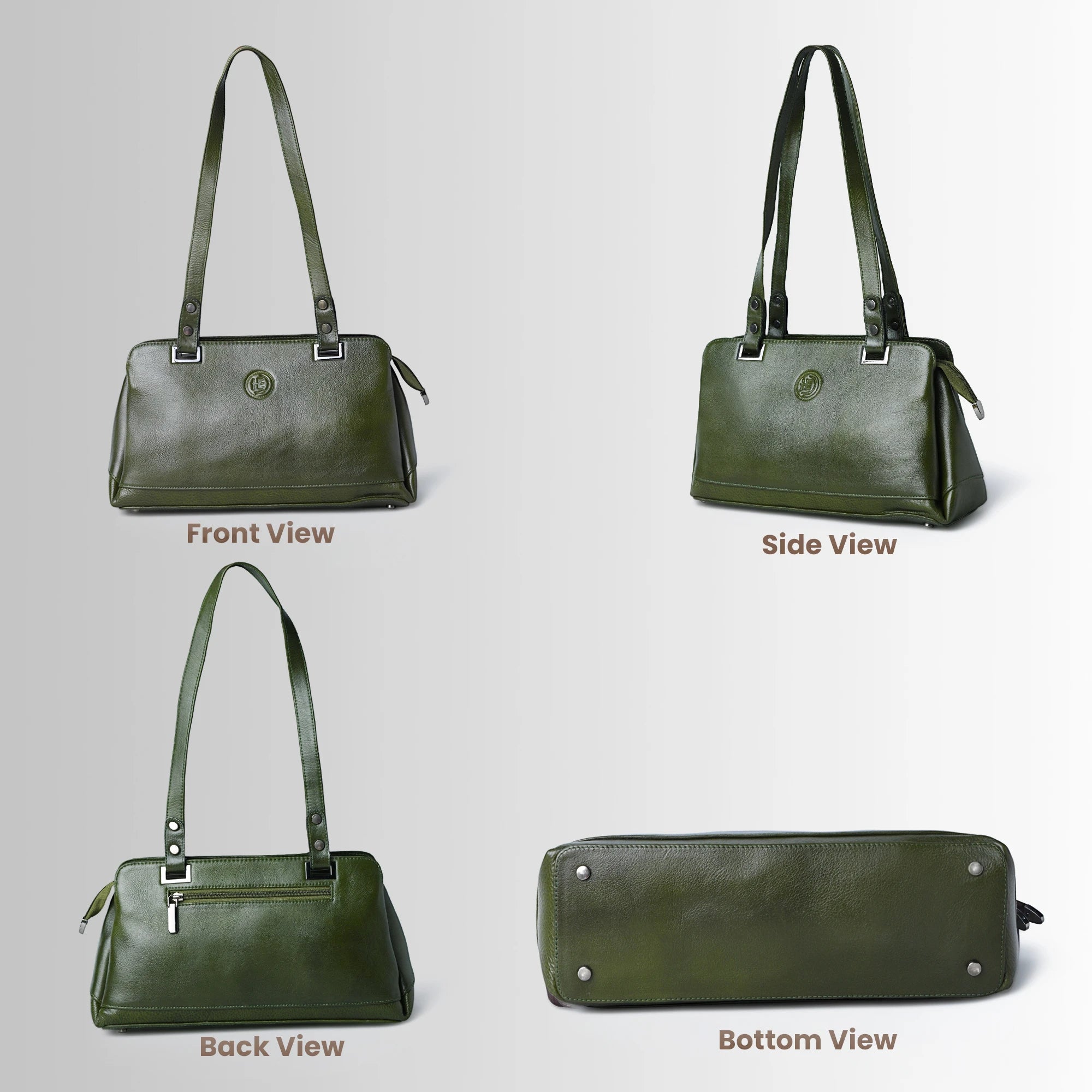 Elena Leather Shoulder Bag - Olive Moss