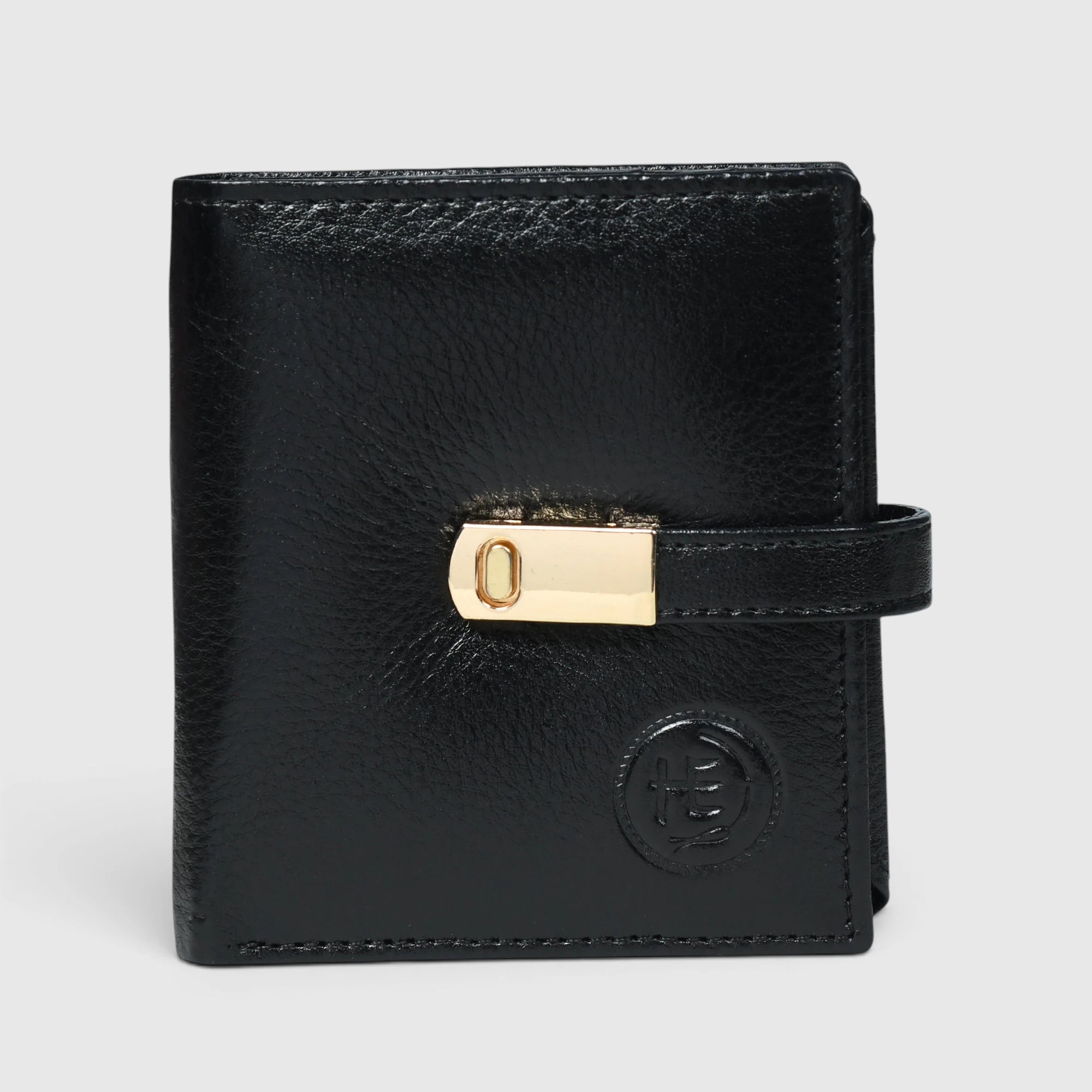 Crest Compact Leather Trifold Wallet – Black Colour