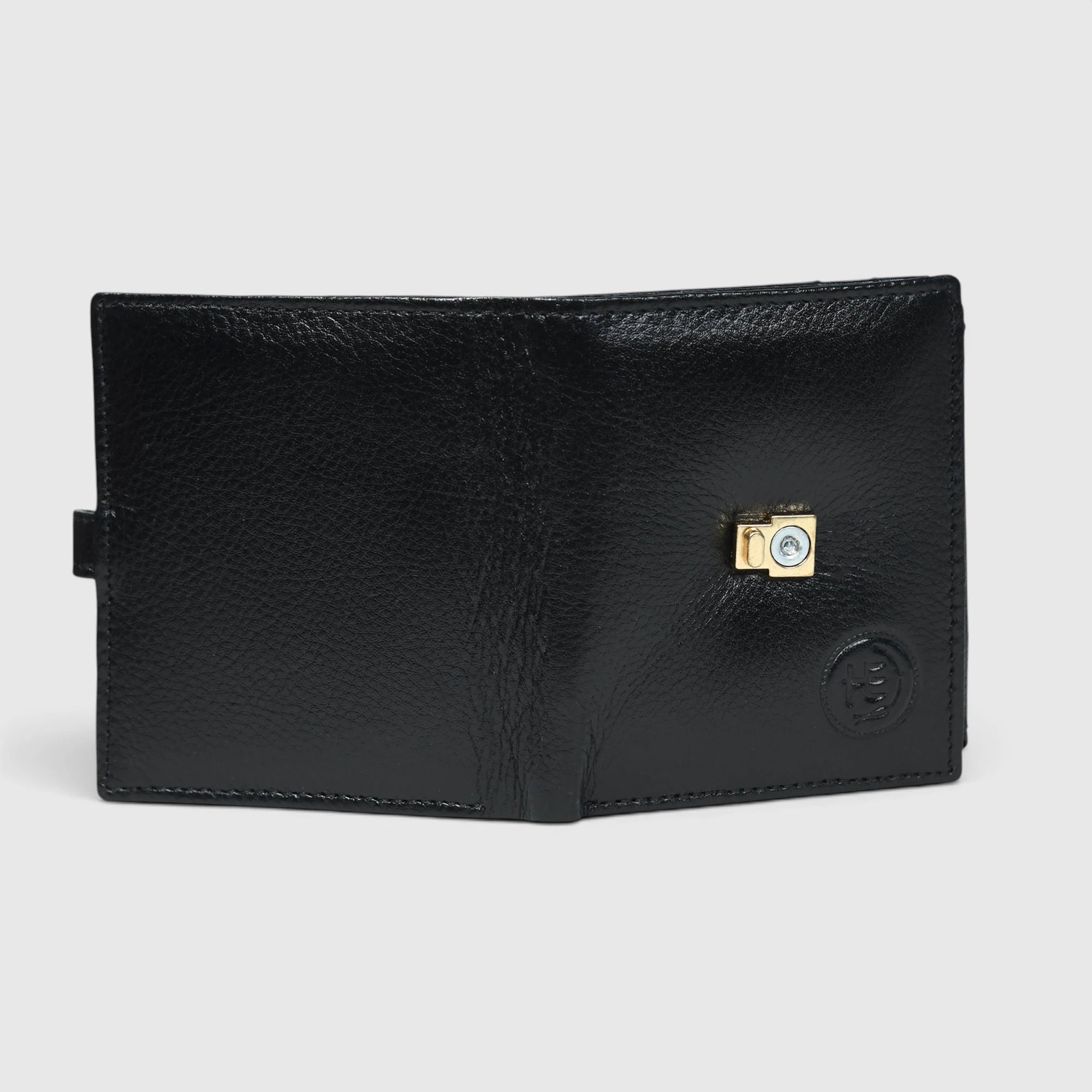 Crest Compact Leather Trifold Wallet – Black Colour