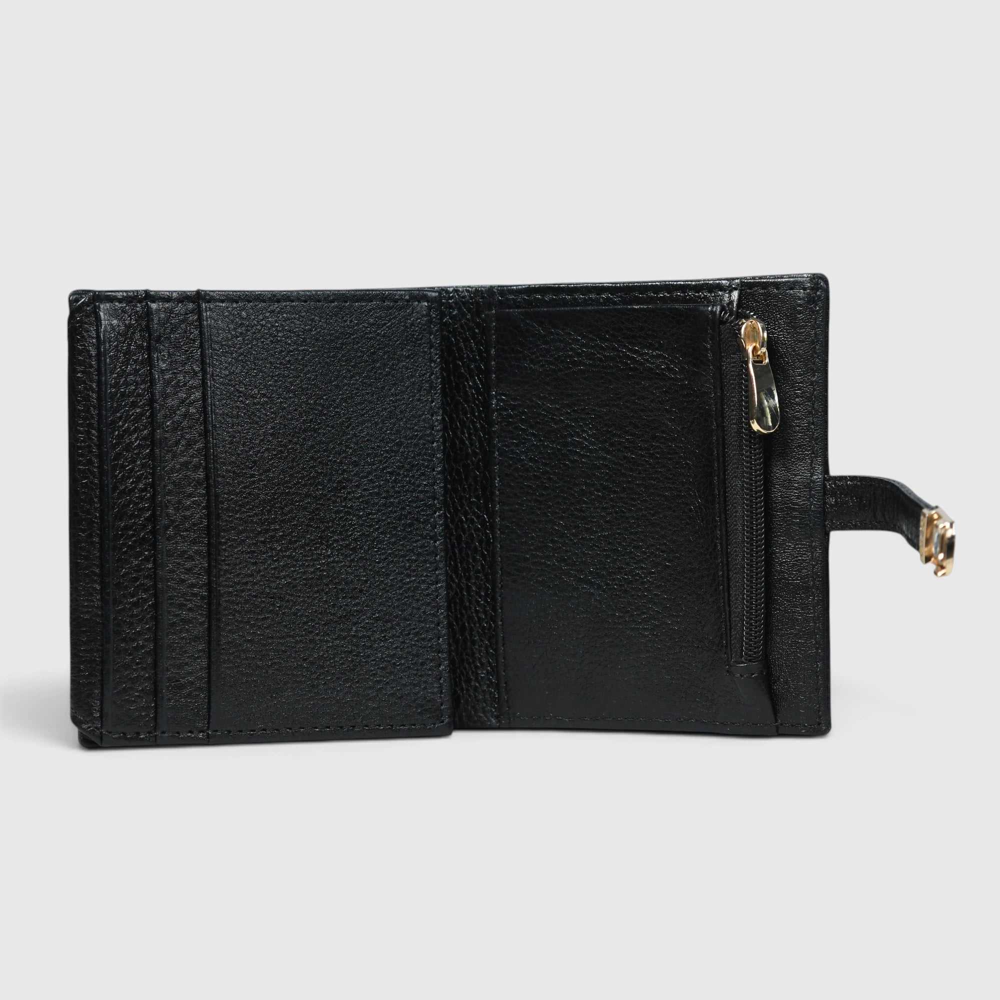 Crest Compact Leather Trifold Wallet – Black Colour