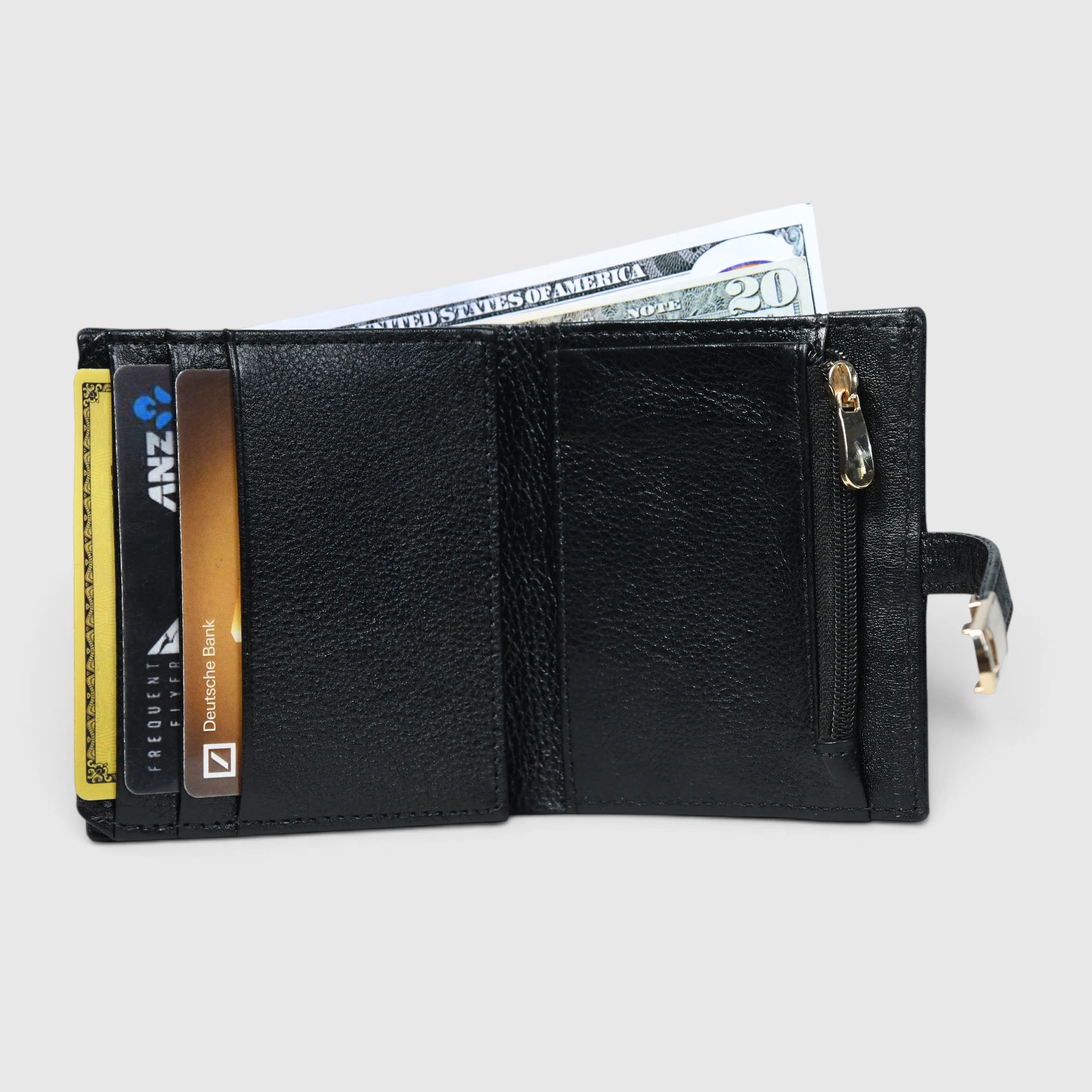 Crest Compact Leather Trifold Wallet – Black Colour