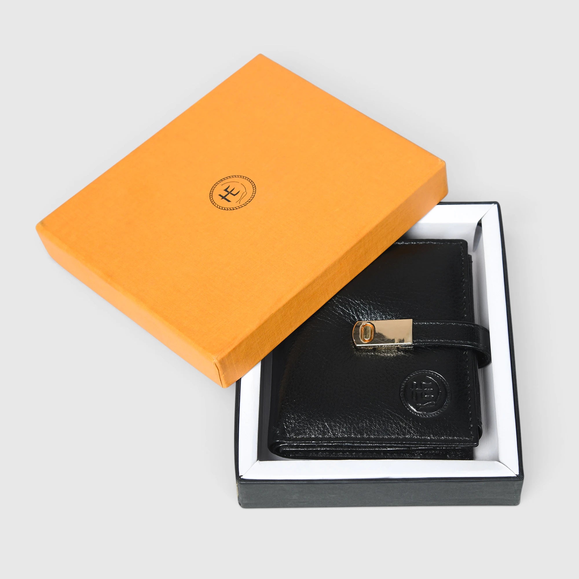 Crest Compact Leather Trifold Wallet – Black Colour