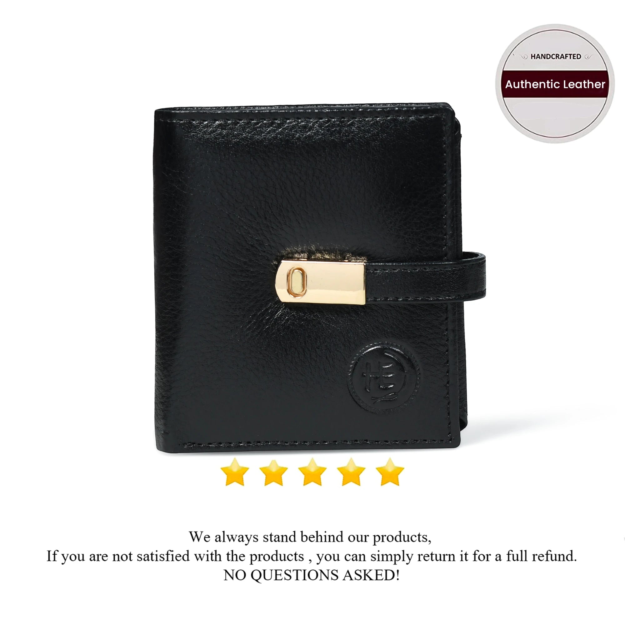 Crest Compact Leather Trifold Wallet – Black Colour