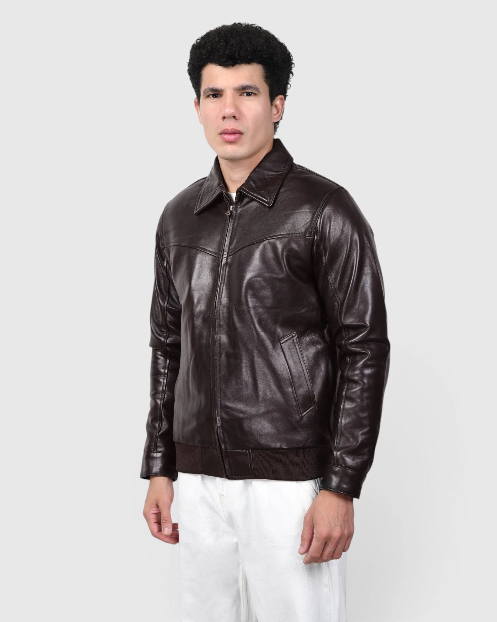 Heritage Drift Leather Bomber Jacket – Dark Brown