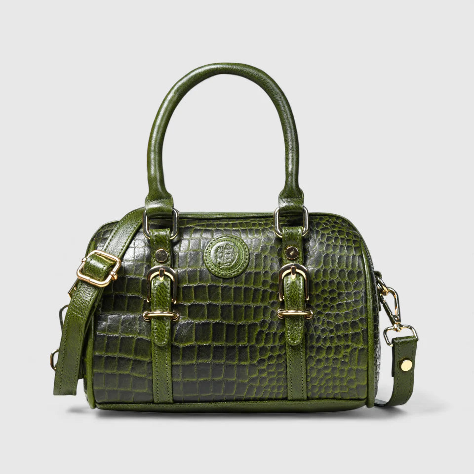 Emerald Luxe Croc Satchel Bag - Olive Colour