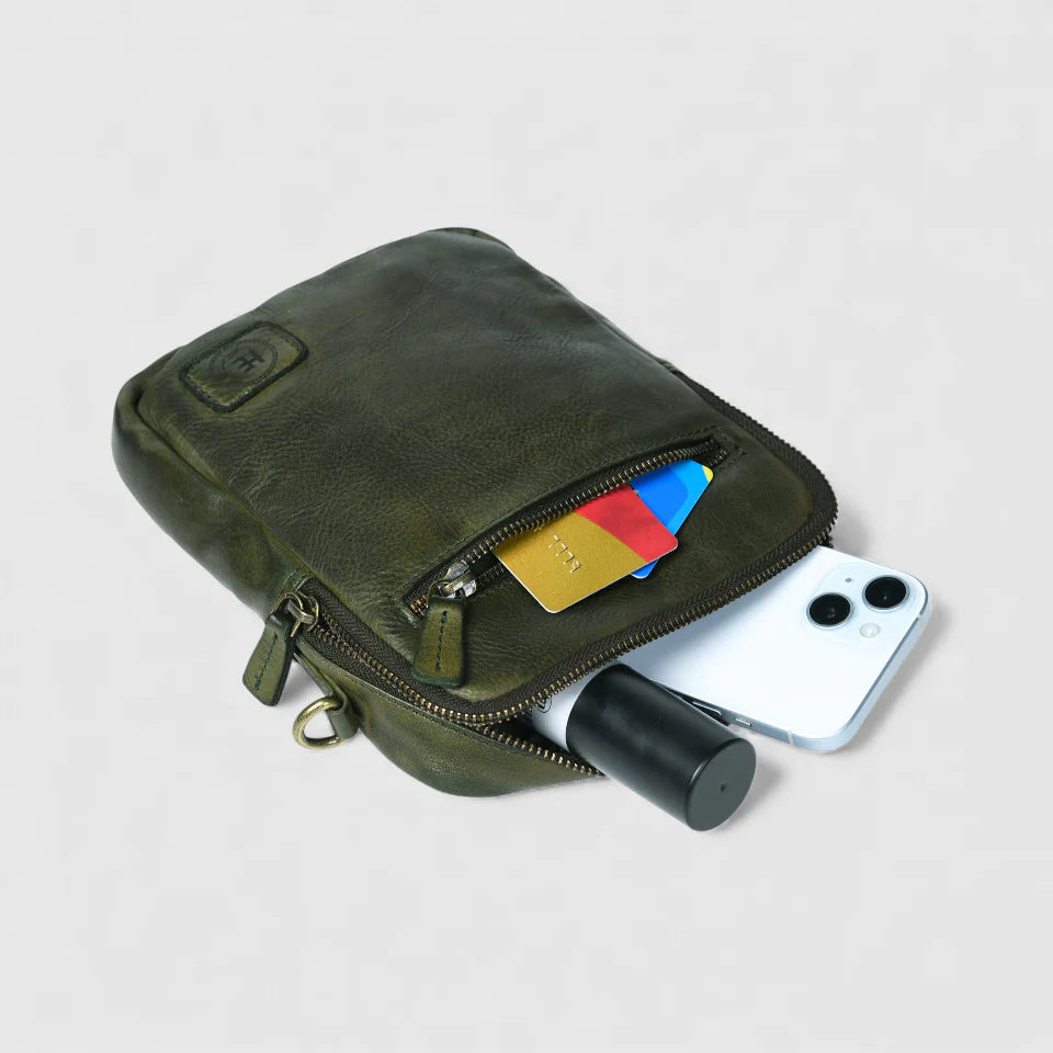 OxBlood Trail Leather Sling Bag - Olive Colour
