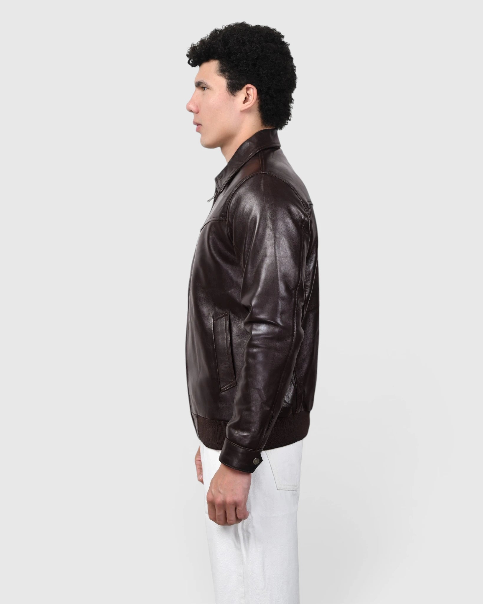 Heritage Drift Leather Bomber Jacket – Dark Brown