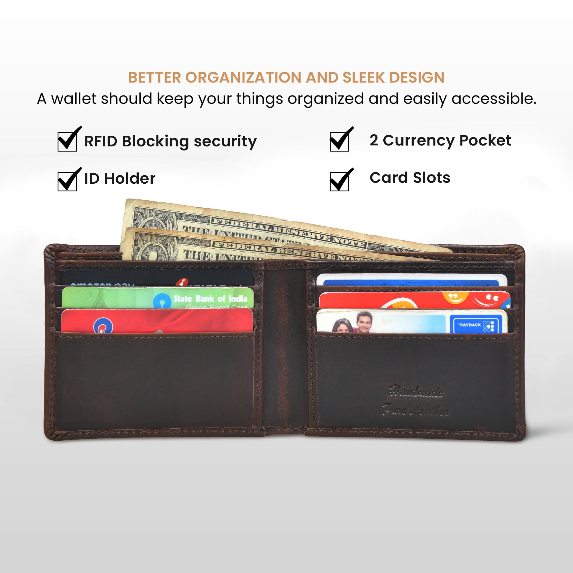 Timeless Leather Wallet | Handcrafted RFID-Blocking Bifold - Brown Colour