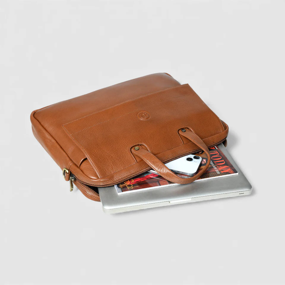 Executive Edge Leather Laptop Briefcase - Tan Colour