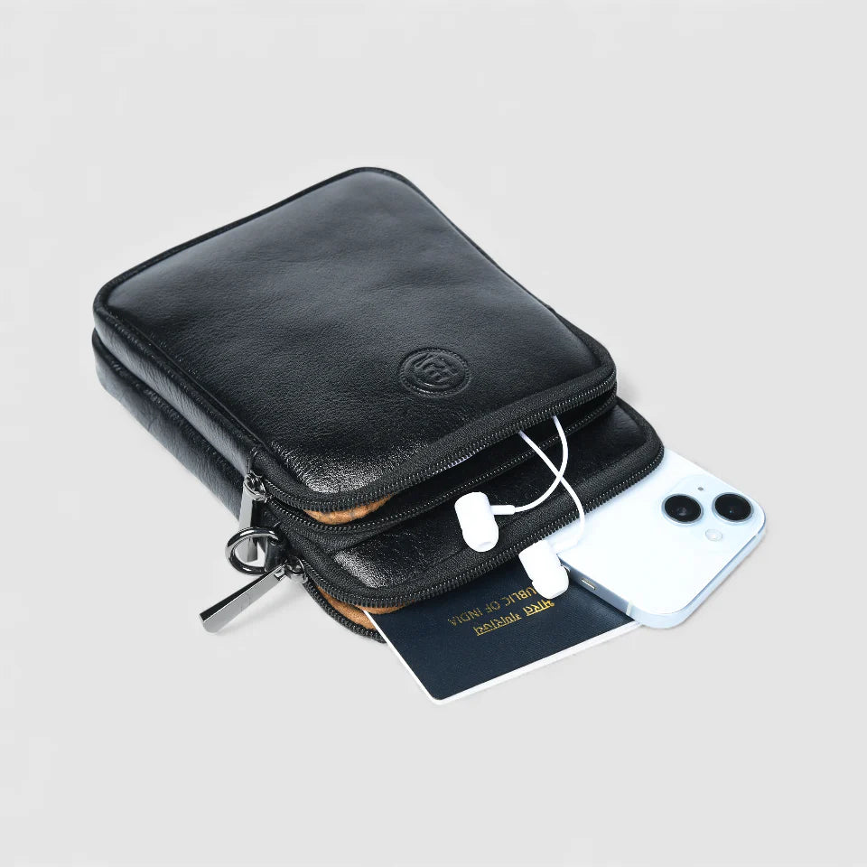 AmberStride Leather Sling Bag – Black Colour